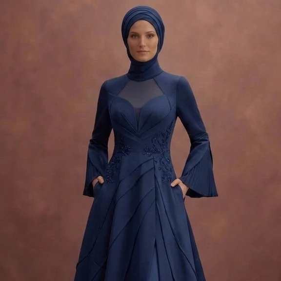 Navy Blue Muslim Prom Dresses – Elegant Evening Wear - Image 4