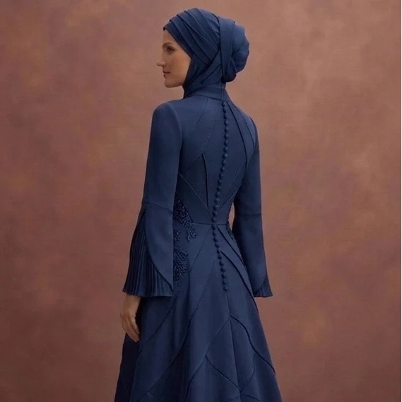 Navy Blue Muslim Prom Dresses – Elegant Evening Wear - Image 5