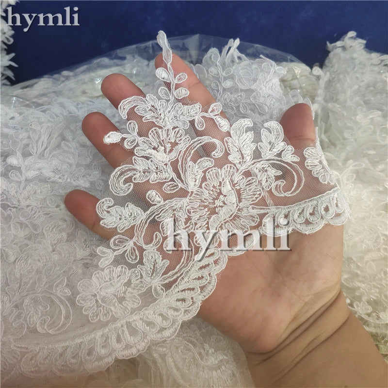 New 1 Layer Cathedral Length Lace Bridal Veil with Metal Comb - Image 2