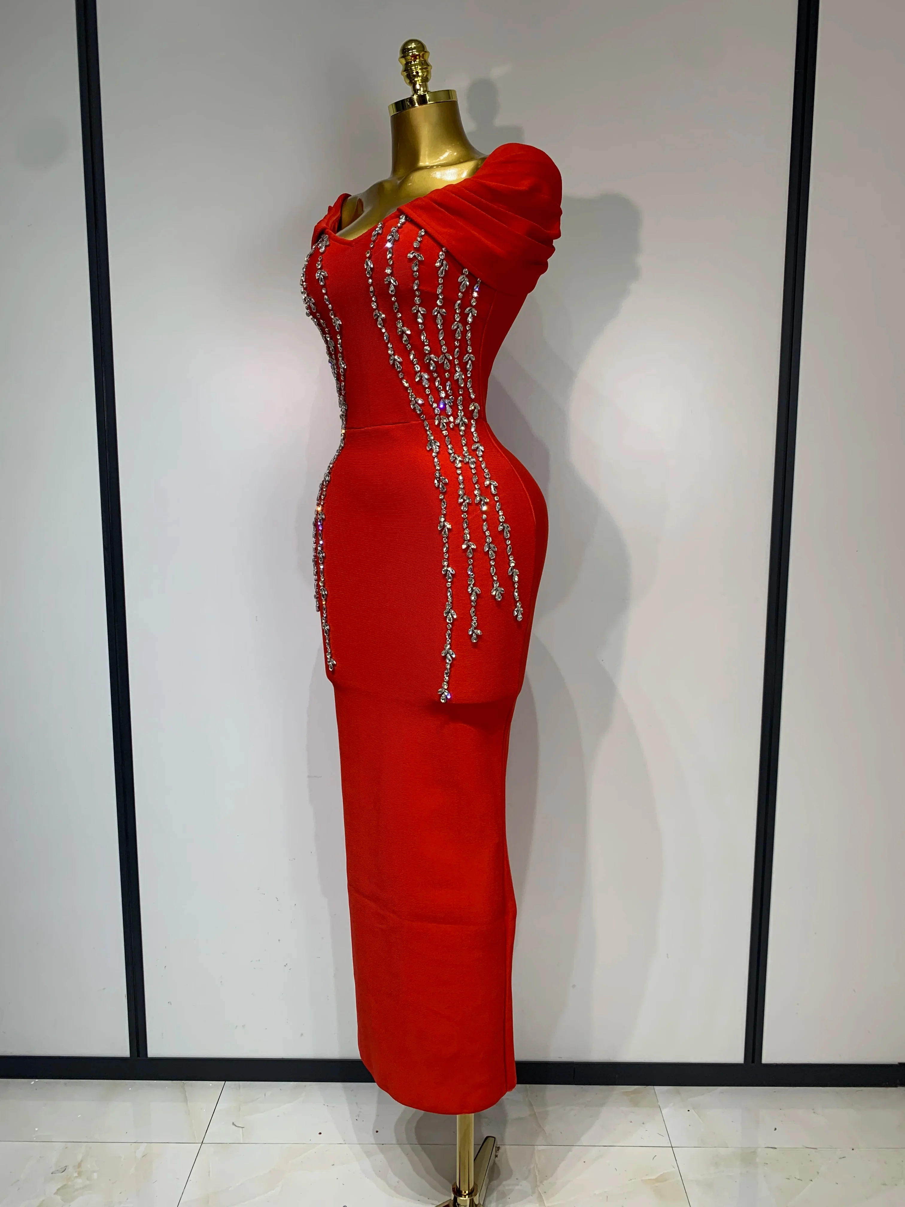New Women Black Red Long Bodycon Bandage Dress Luxury Rhinestone Evening Party Celebrity Elegant Club Dress Vestido - Image 2