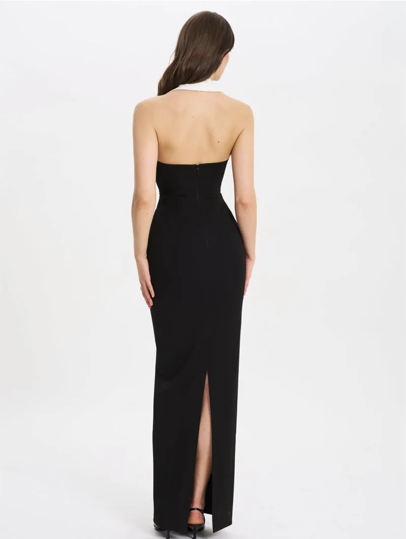 Arrival Black Color Women Sexy Halter Backless V-Neck Bodycon Long Bandage Maxi Dress High Street Elegant Evening Party Wear - Image 6