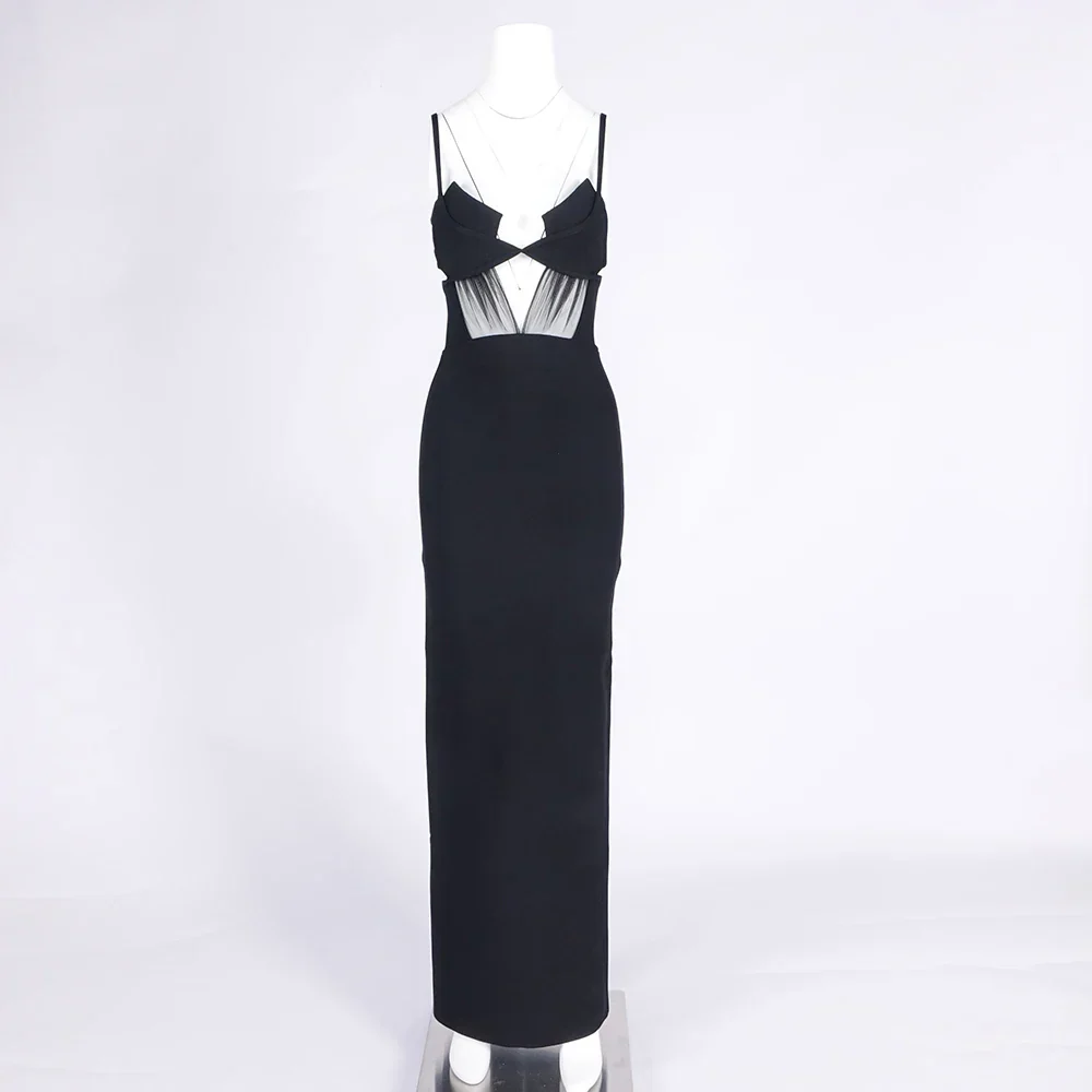 Arrival Black Color Women Sleeveless Sexy Strap Mesh Bodycon Bandage Long Dress Celebrate Birthday Party Evening Outfit - Image 7