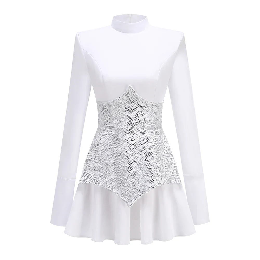 Black Red Women Long Sleeve Shinning Rhinestones A-Line Mini Dress Christmas Nightclub Party Celebrate Dress - Image 6