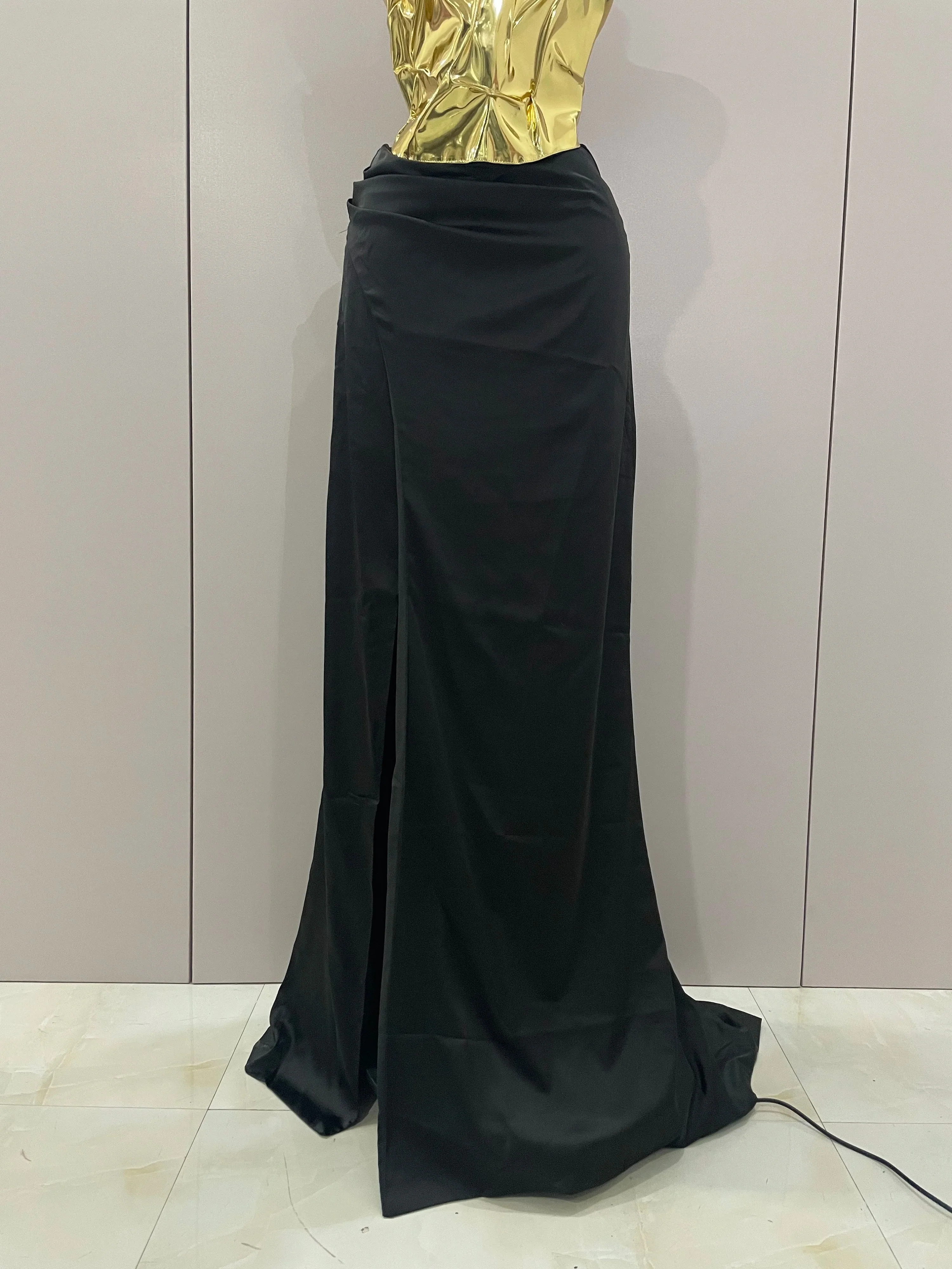 Gold Color Sexy Laced-up Tops 2 Pieces Set Long Dress Women Celebrate Evening Party Celebrity Elegant Dress - Image 6