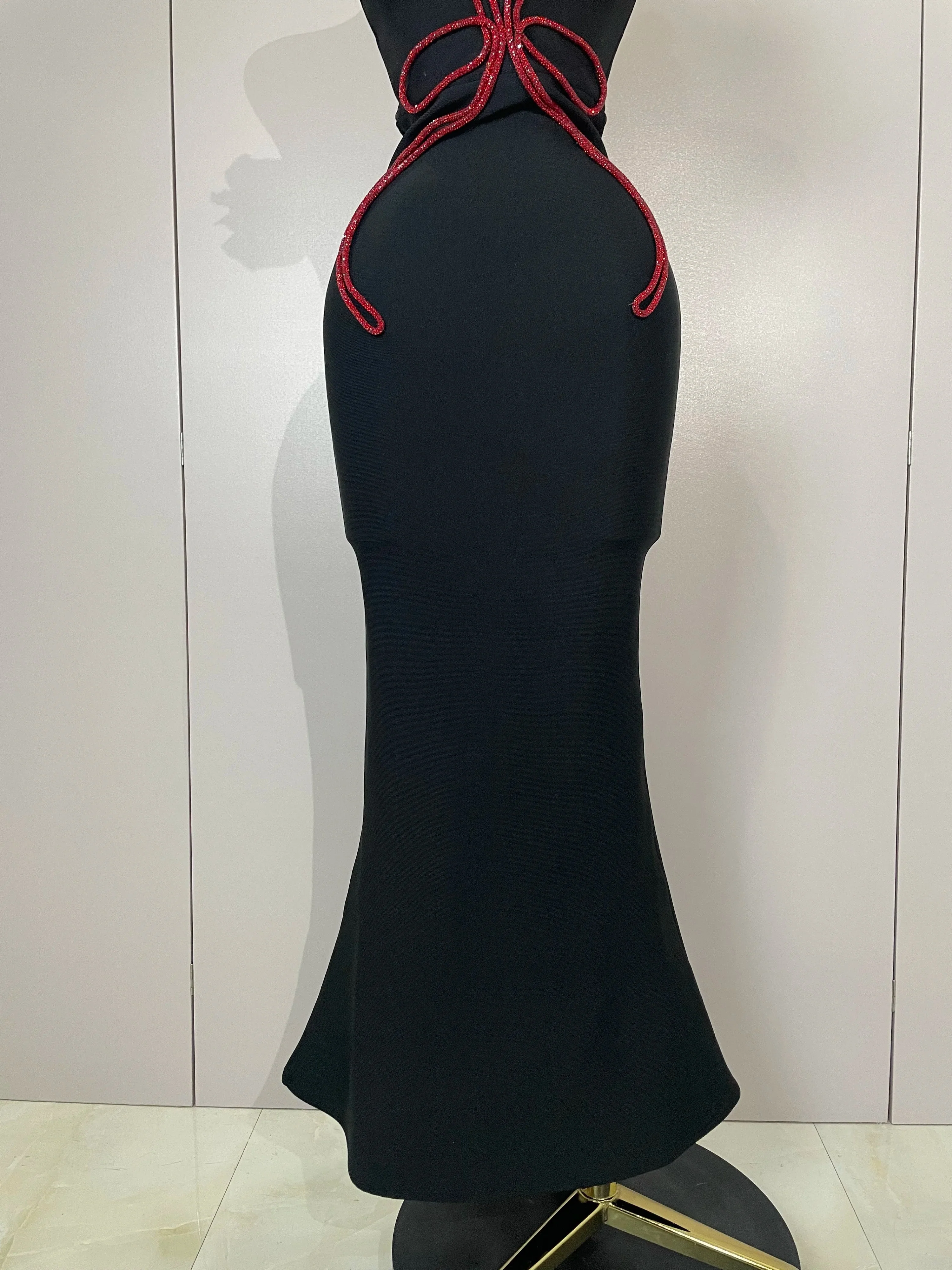 black Off Shoulder Red Flower Bandage Long Dress Women Elegant Fshion Celebrity Party Dress - Image 6