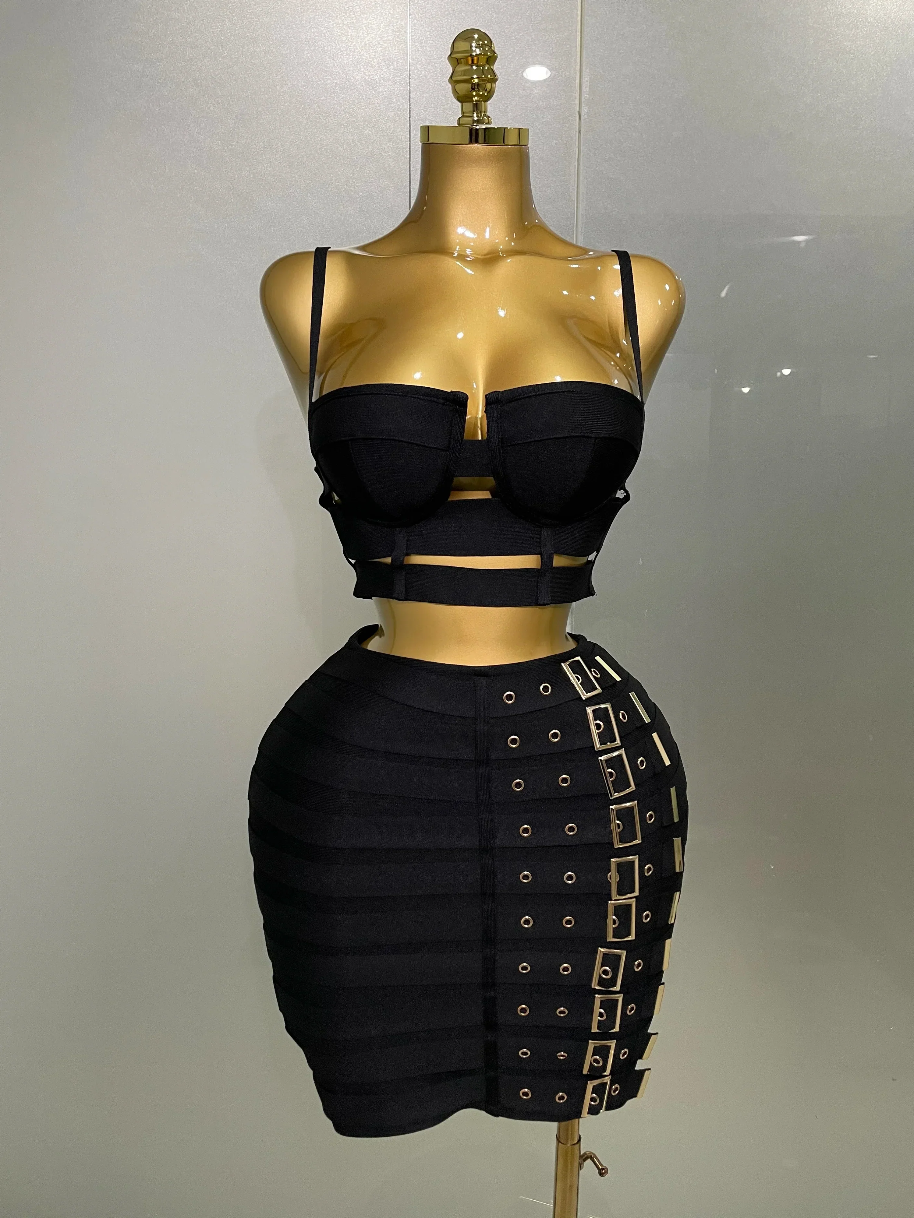 Women Sexy Bandage Tops Fashion Pencil Skirts Set Nightclub Party Celebrate Women's Set - Image 6