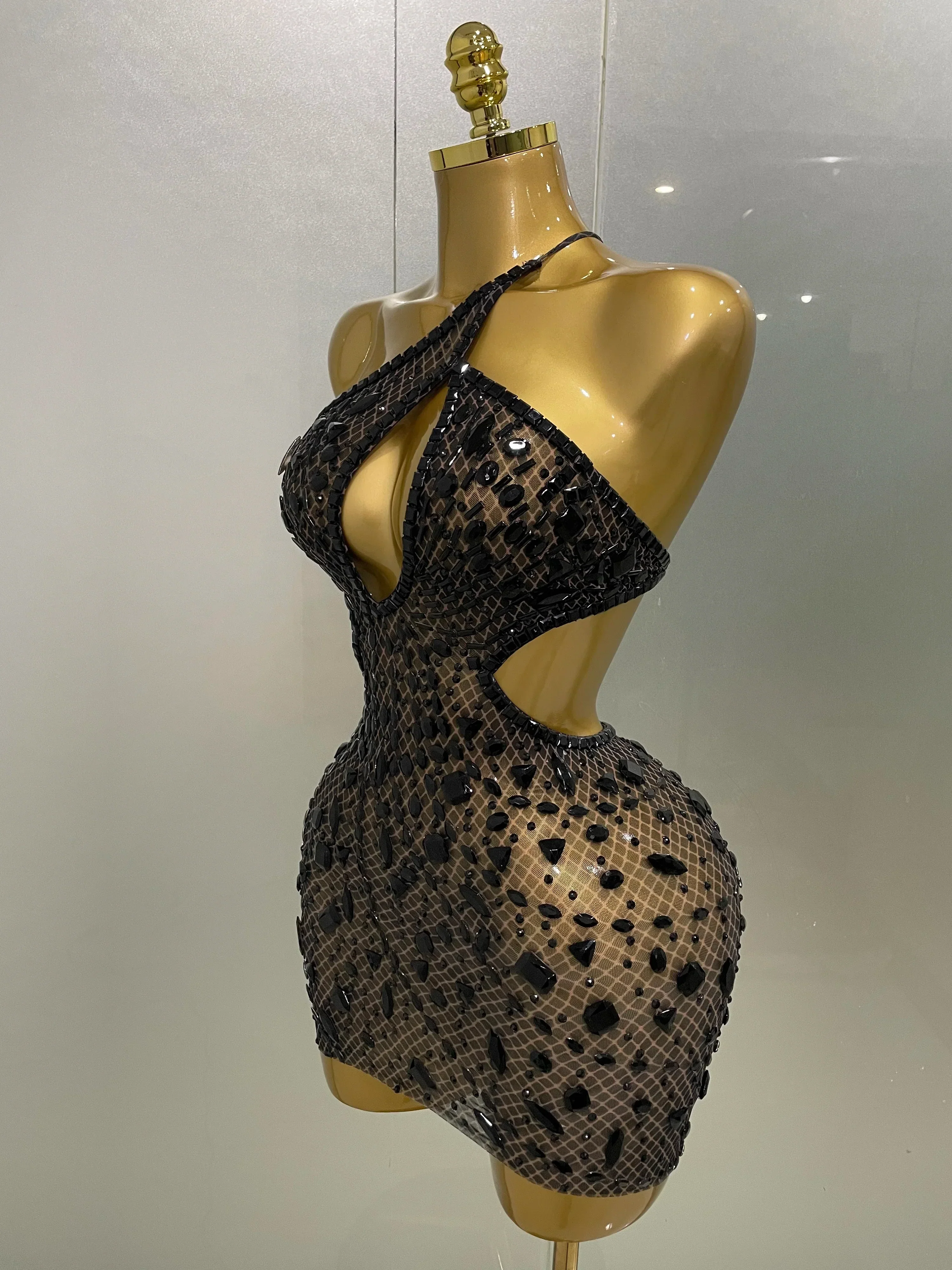Luxury Sexy Backless Hollow Out Sparkle Diamond Evening Prom Women Birthday Celebrate Stage Nightclub Outfit - Image 3