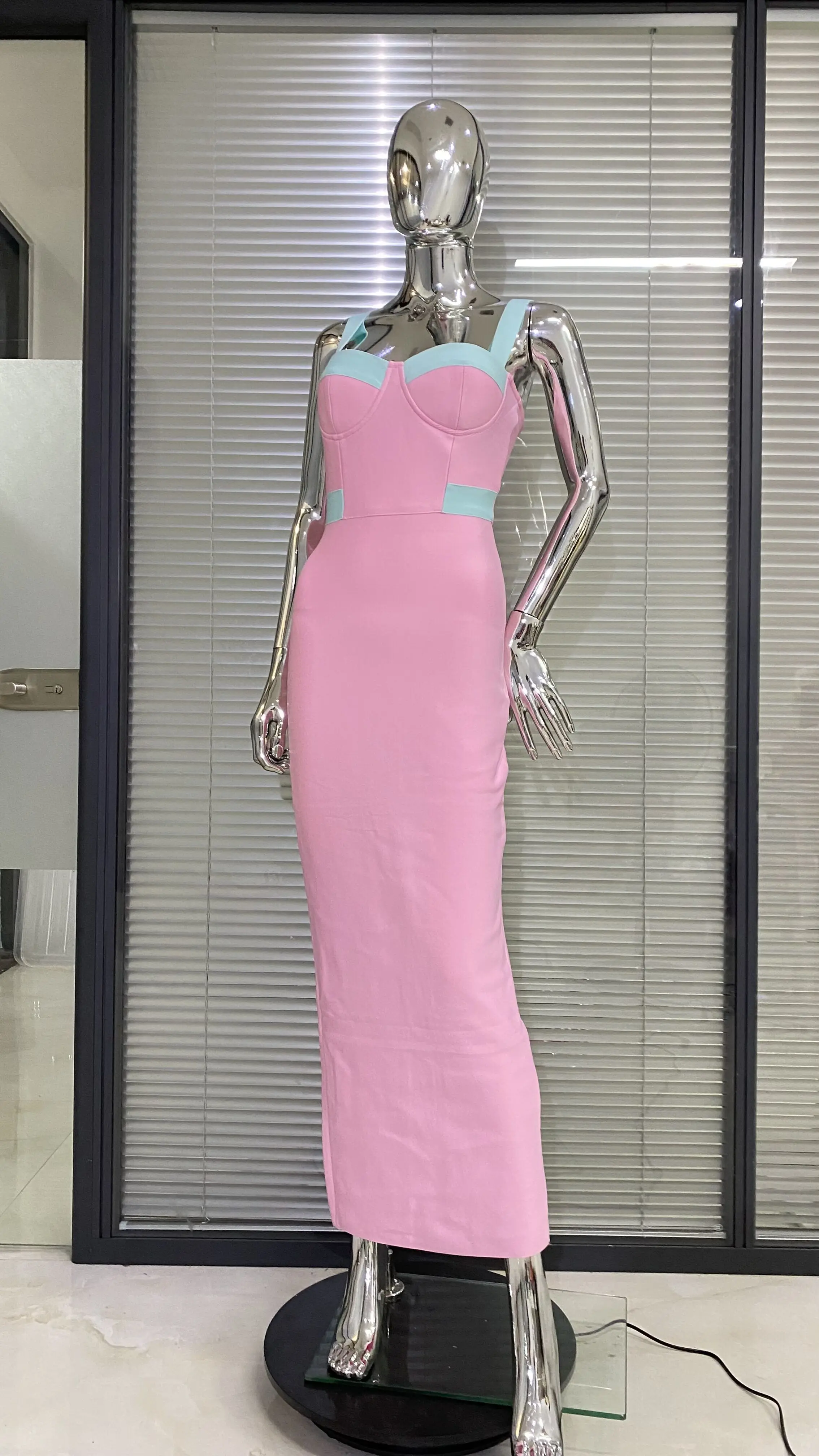 Arrival Pink Color Sleeveless Spaghetti Strap Long Bandage Dress Graceful Woman Evening Party Dress Dinner Party Vestido - Image 4