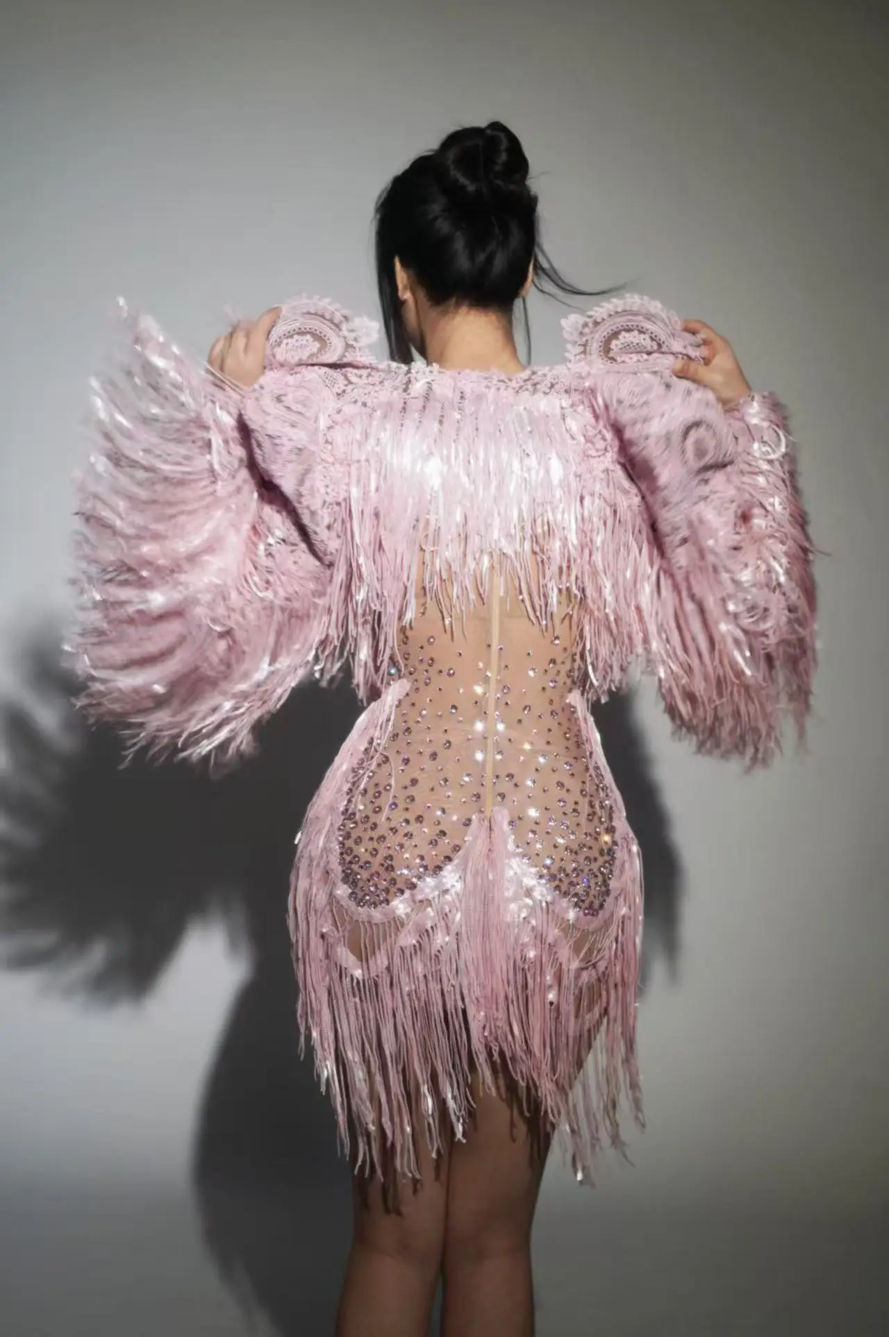 Sparkly Rhinestone Sequin Tassel Coat And Skirt 2Pcs Women Birthday Party Nightclub Dj Stage Performance Costume - Image 3