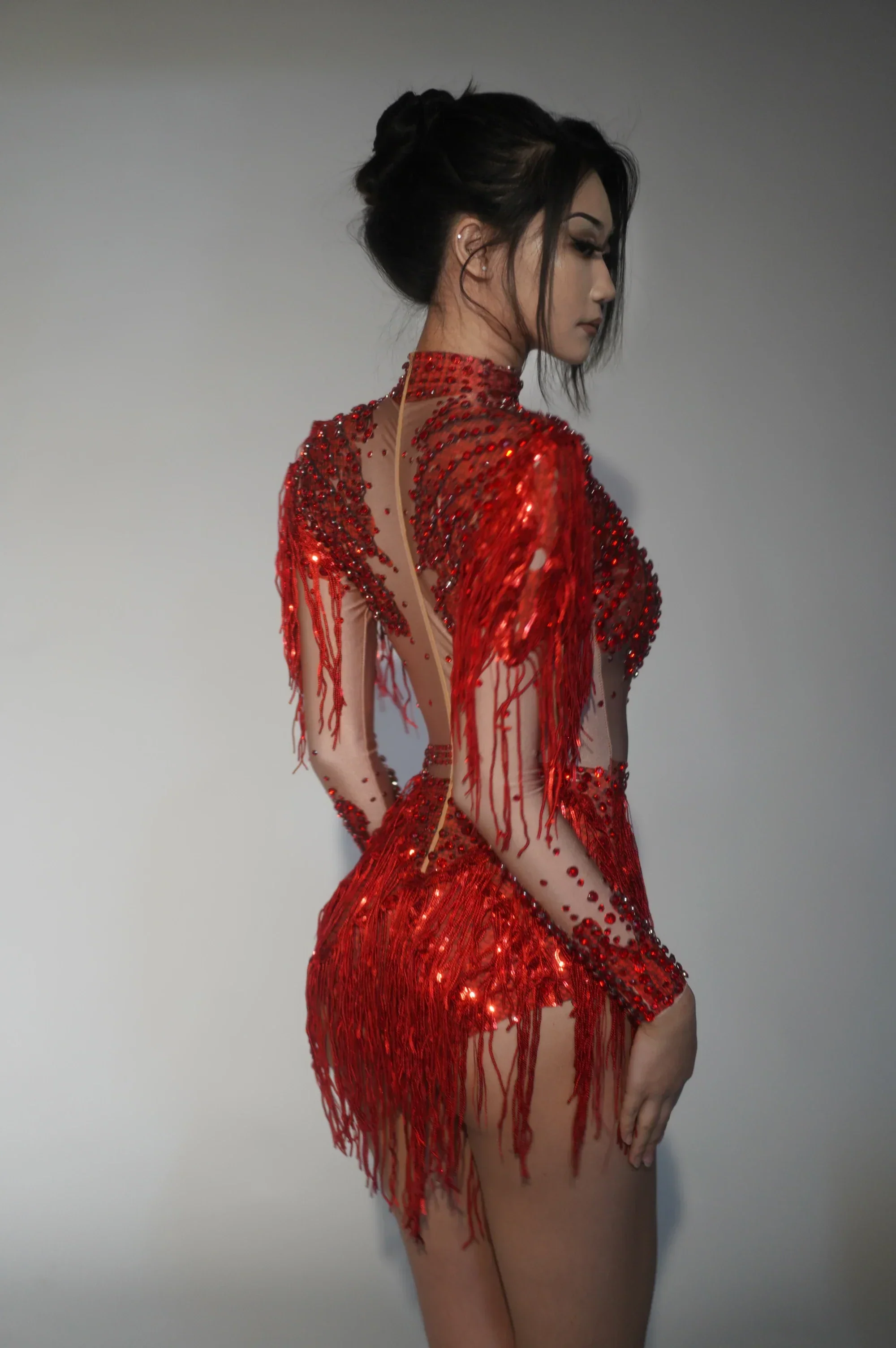 Sparkly Rhinestone Sequin Tassel Stretch Bodysuits Women Birthday Party Nightclub Dj Stage Performance Costume - Image 2