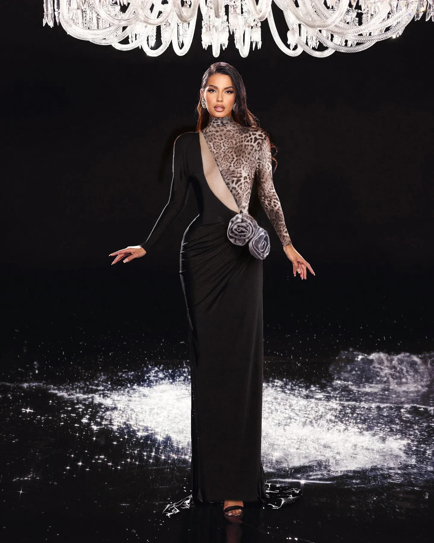 Women Long Sleeve Shinning Sequins Florals Bodycon Long Dress Keyhole Celebrate Evening Party Prom Outfit
