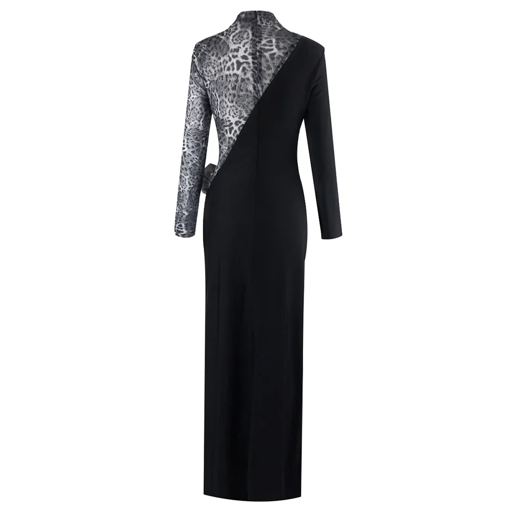 Women Long Sleeve Shinning Sequins Florals Bodycon Long Dress Keyhole Celebrate Evening Party Prom Outfit - Image 3