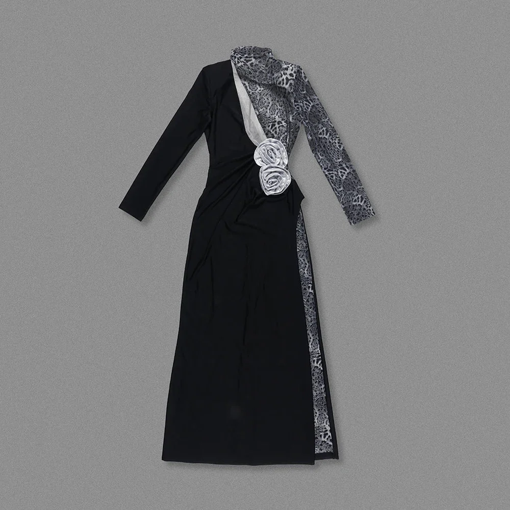 Women Long Sleeve Shinning Sequins Florals Bodycon Long Dress Keyhole Celebrate Evening Party Prom Outfit - Image 4