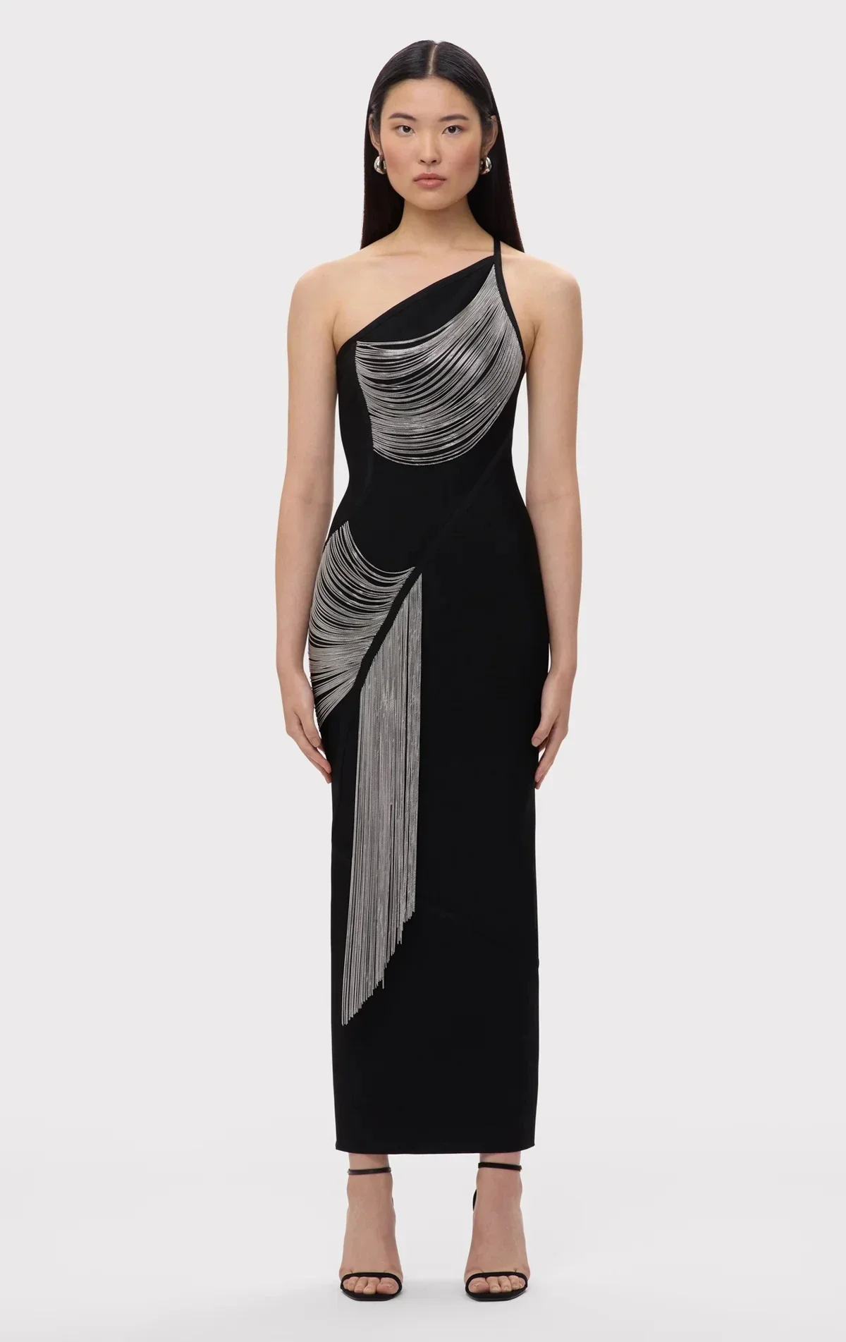 Arrival Women Sexy Halter Off the Shoulder Silver Tassels Bodycon Long Bandage Dress Evening Party Celebrate Cocktail Wear
