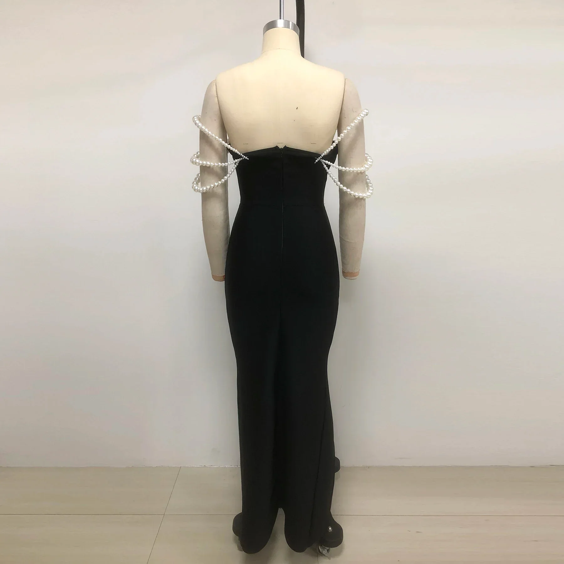 Arrival Women Sexy Strapless Big Pearl Beading Bodycon Long Bandage Dress Celebrate Evening Party Red Carpet Fashion Outfit - Image 4