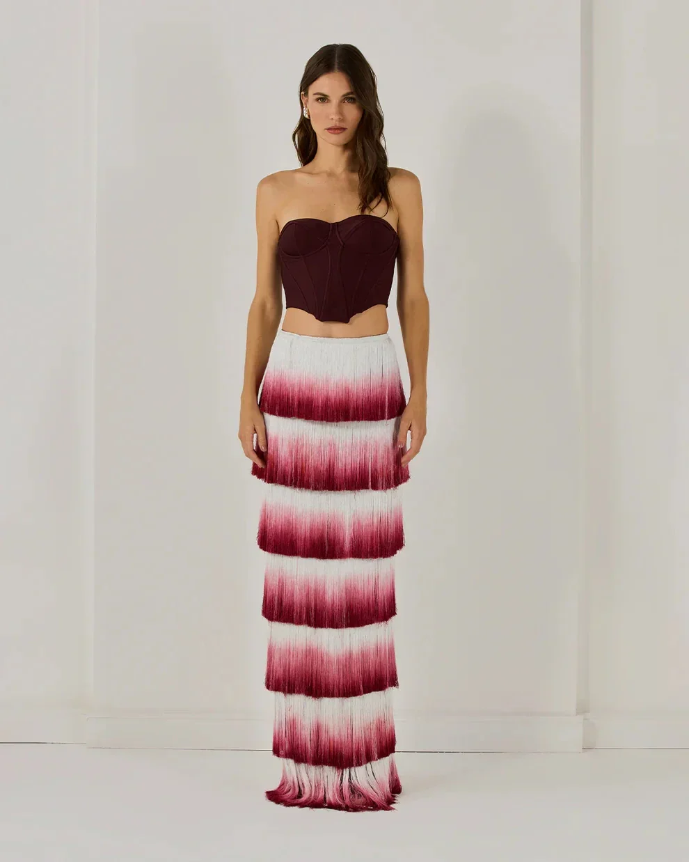 Women Sexy Strapless Gradient Tasseles Strapless 2 Pieces Bodycon Bandage Long Dress Celebrate Birthday Party Outfit - Image 4