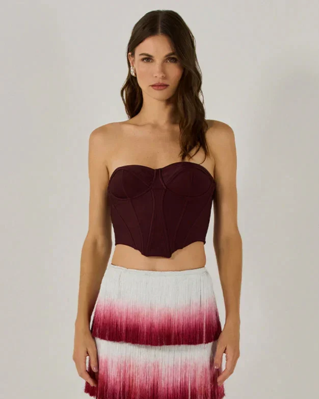 Women Sexy Strapless Gradient Tasseles Strapless 2 Pieces Bodycon Bandage Long Dress Celebrate Birthday Party Outfit - Image 7