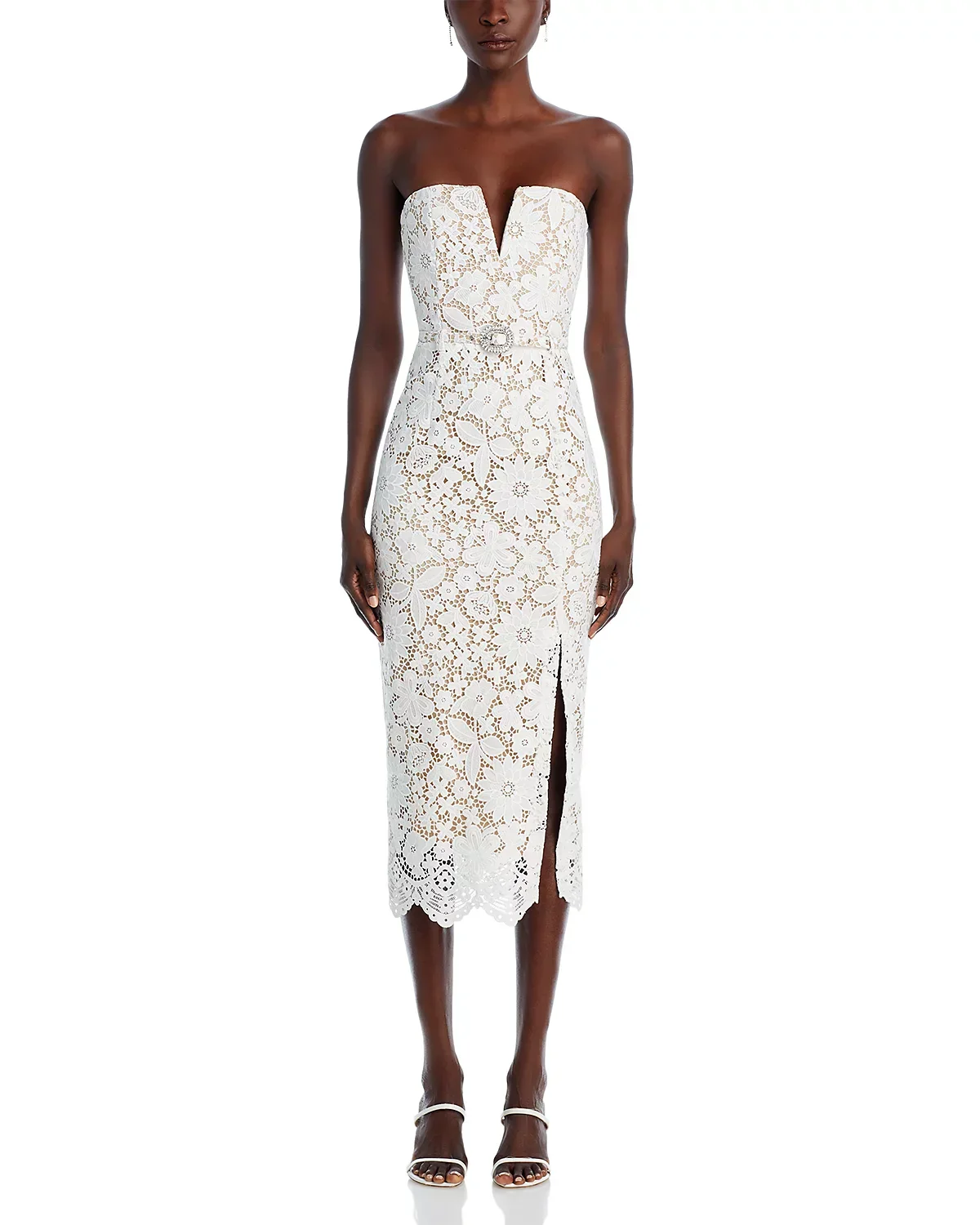 Arrival Women Sexy Strapless Lace Bodycon Mid-calf Dress Belt Fashion Birthday Party Celebrate Evening Cocktail Dress