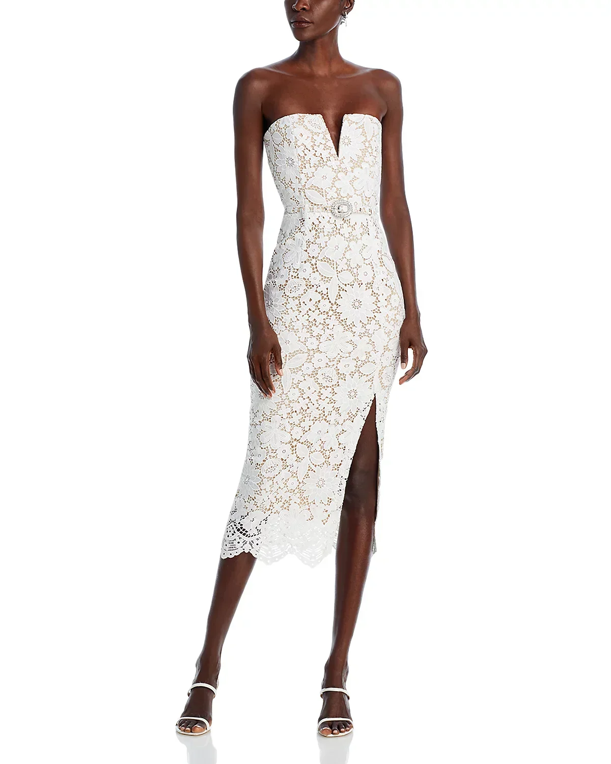Arrival Women Sexy Strapless Lace Bodycon Mid-calf Dress Belt Fashion Birthday Party Celebrate Evening Cocktail Dress - Image 2