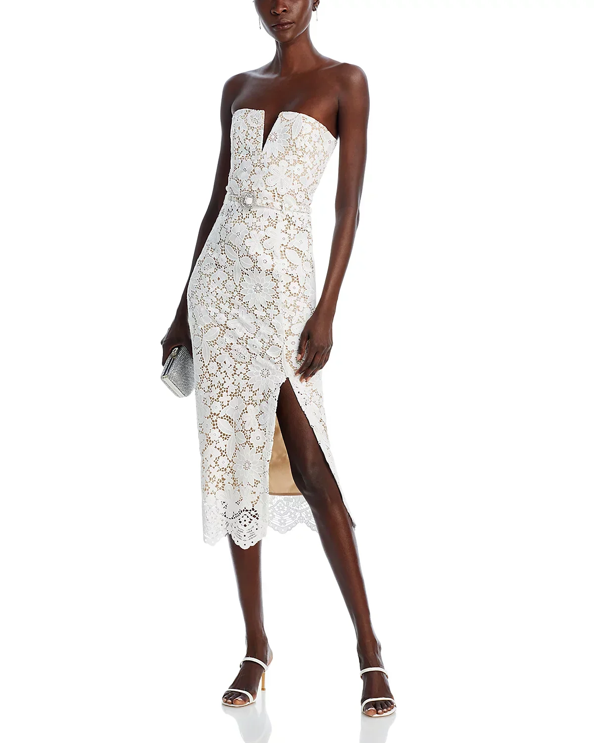 Arrival Women Sexy Strapless Lace Bodycon Mid-calf Dress Belt Fashion Birthday Party Celebrate Evening Cocktail Dress - Image 3
