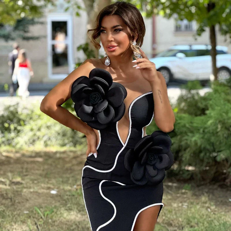 Arrival Women Sleeveless Sexy Big Florals Bodycon Bandage Long Dress Celebrate Nightclub Party Evening Cocktail Dress - Image 2