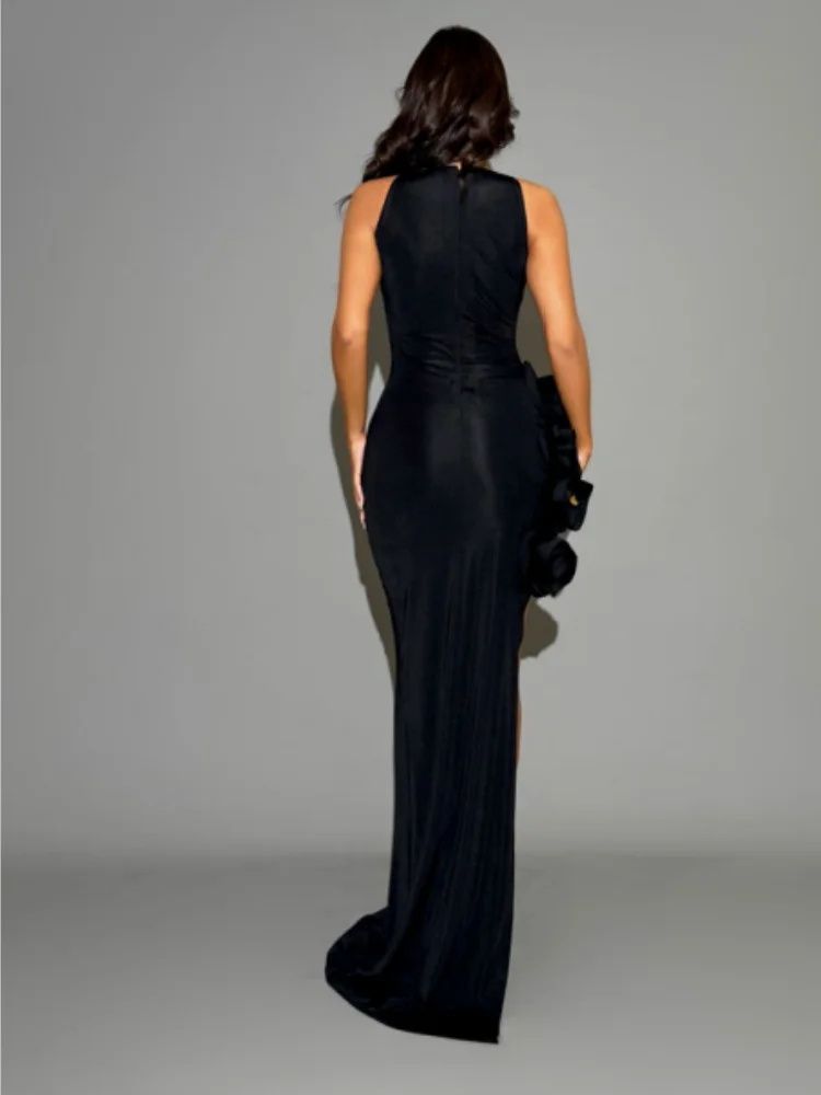 Women Sleeveless Sexy O-Neck Florals Bodycon Bandage Long Dress Celebrate Evening Party Nightclub Birthday Dress - Image 3