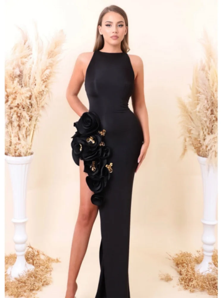 Women Sleeveless Sexy O-Neck Florals Bodycon Bandage Long Dress Celebrate Evening Party Nightclub Birthday Dress - Image 4