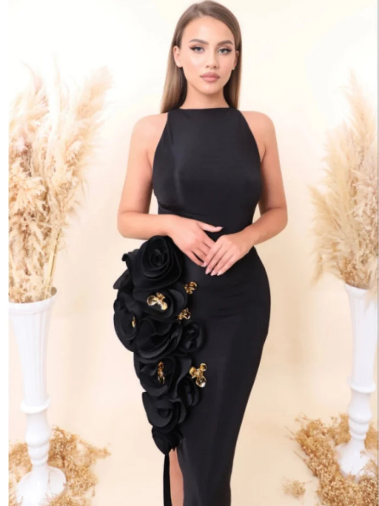 Women Sleeveless Sexy O-Neck Florals Bodycon Bandage Long Dress Celebrate Evening Party Nightclub Birthday Dress - Image 5