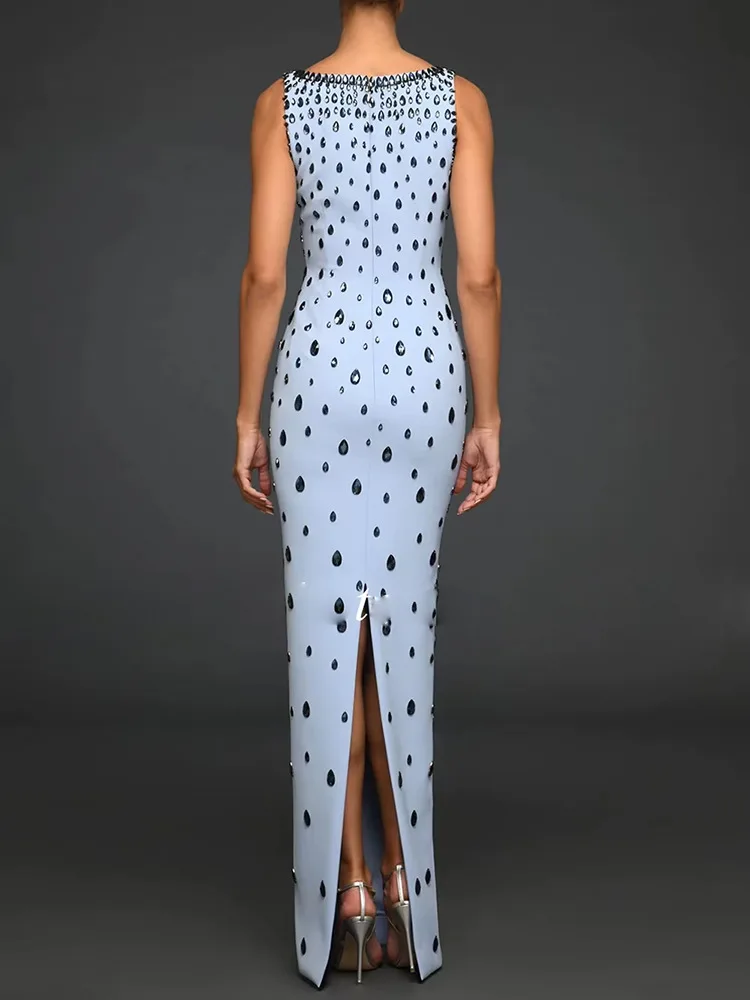 Arrival Women Sleeveless Sexy O-Neck Shinning Crystal Bodycon Long Dress Elegant Evening Party Graduation Season Outfit - Image 2