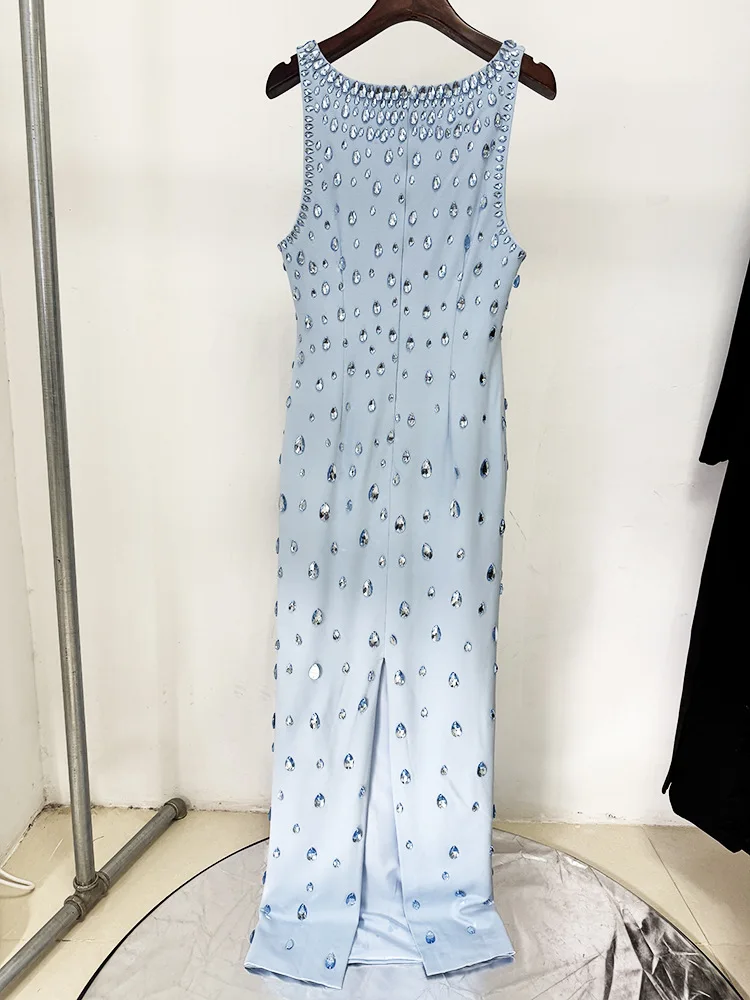 Arrival Women Sleeveless Sexy O-Neck Shinning Crystal Bodycon Long Dress Elegant Evening Party Graduation Season Outfit - Image 4
