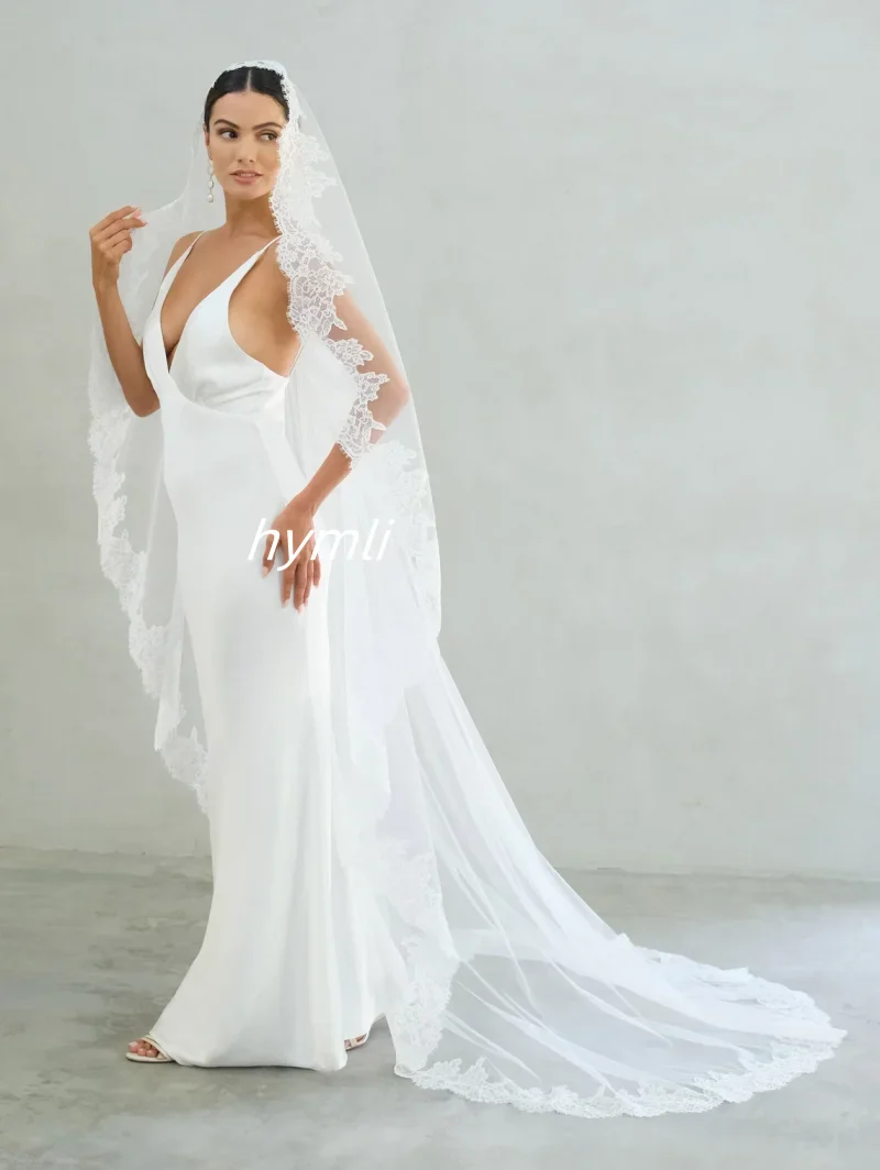 New One Tier Bridal Veil with Eyelash lace Trim Mantilla Lace Veil Soft Wedding Veil