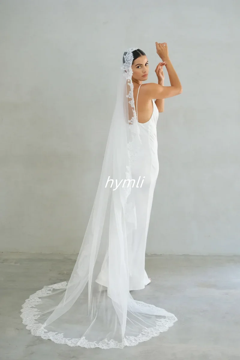 New One Tier Bridal Veil with Eyelash lace Trim Mantilla Lace Veil Soft Wedding Veil - Image 4