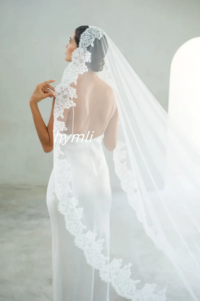 New One Tier Bridal Veil with Eyelash lace Trim Mantilla Lace Veil Soft Wedding Veil - Image 5
