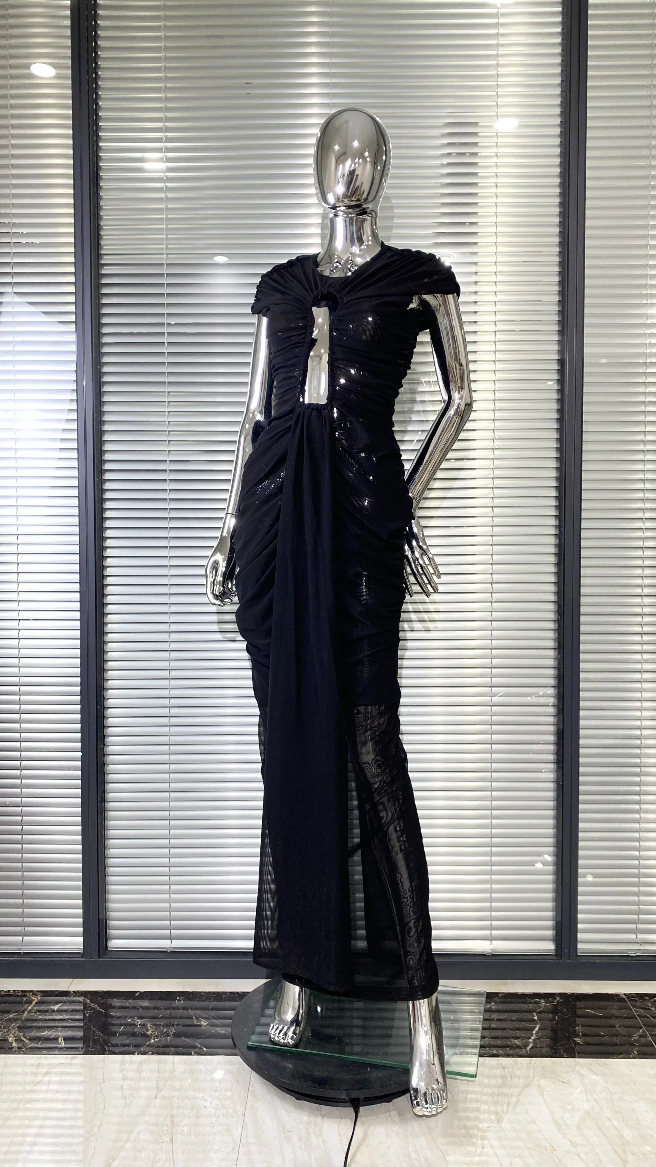 Sexy Hollow Out SeeThrough Mesh Ankle Leng Evening Dress Fashion Woman Birthday Party Vestido Celebrity Evening Party Outfit - Image 3