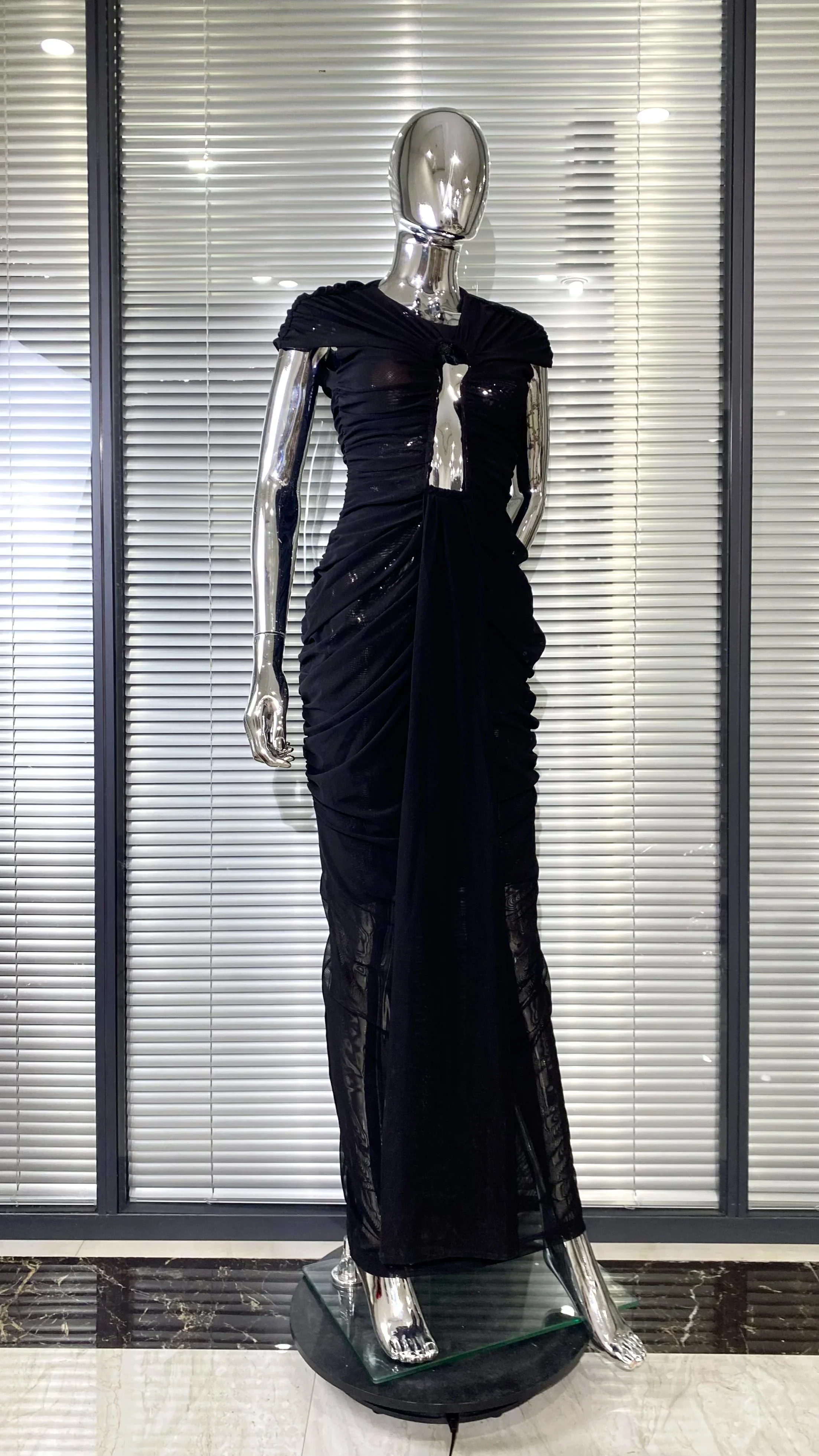 Sexy Hollow Out SeeThrough Mesh Ankle Leng Evening Dress Fashion Woman Birthday Party Vestido Celebrity Evening Party Outfit - Image 4