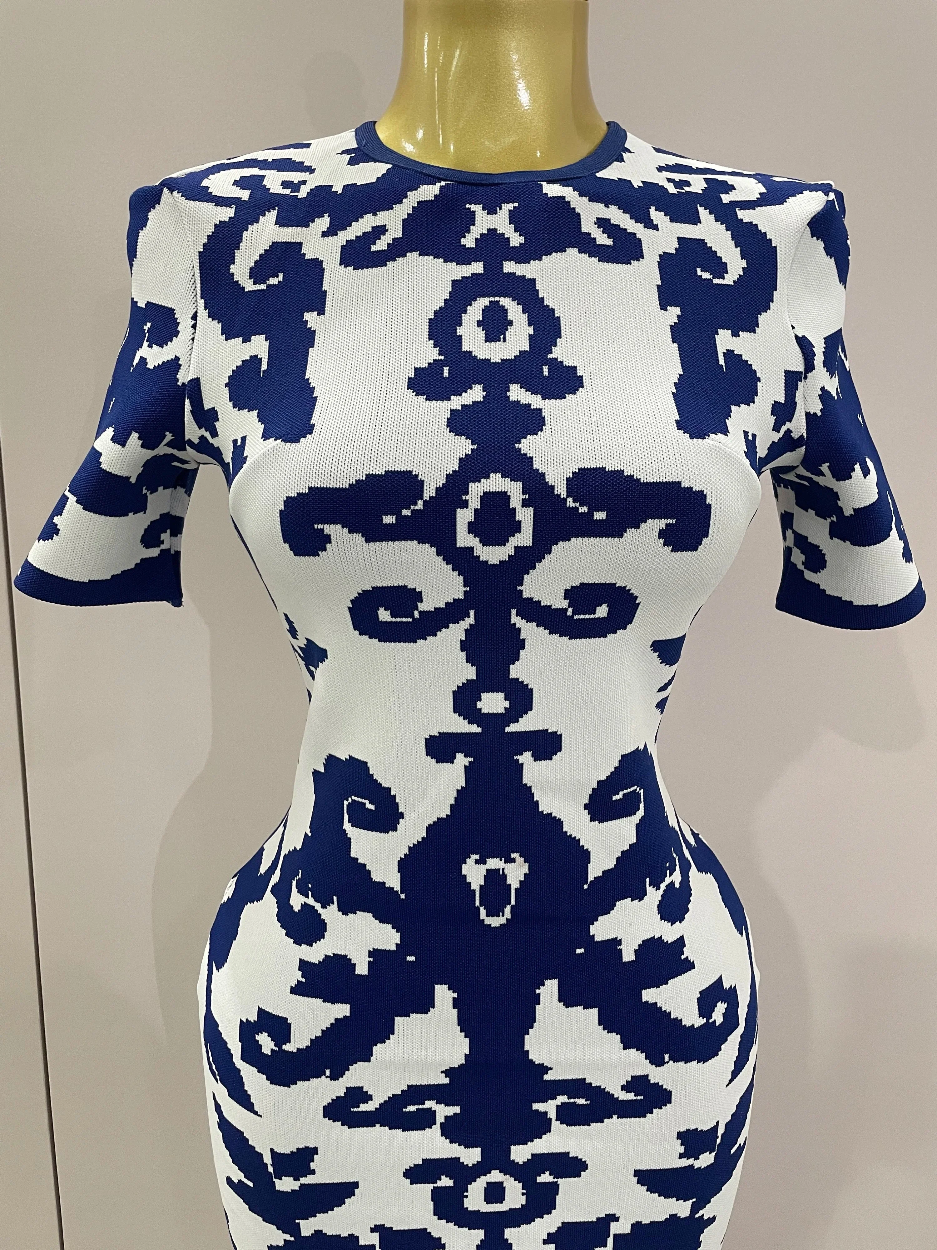 Sexy Short Sleeve Jacquard Blue Bandage Bodycon Long Dress Women Celebrity Elegant Evening Club Party Luxury Dresses - Image 5