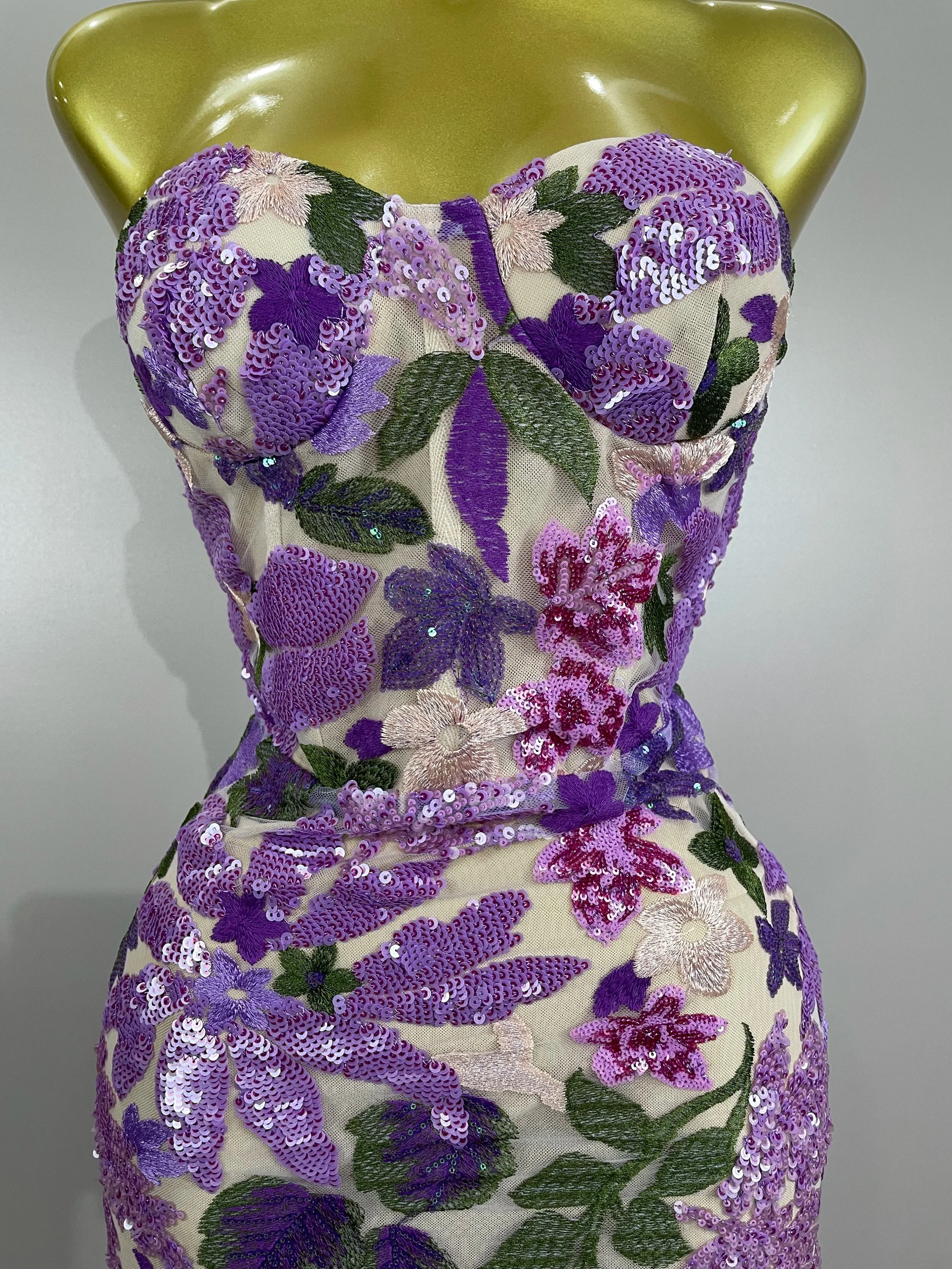 Sexy Strapless Floral Sequin Long Dress Women Sequins Flower Backless Long Slim Dress Evening Party Runway Gown Dress - Image 5