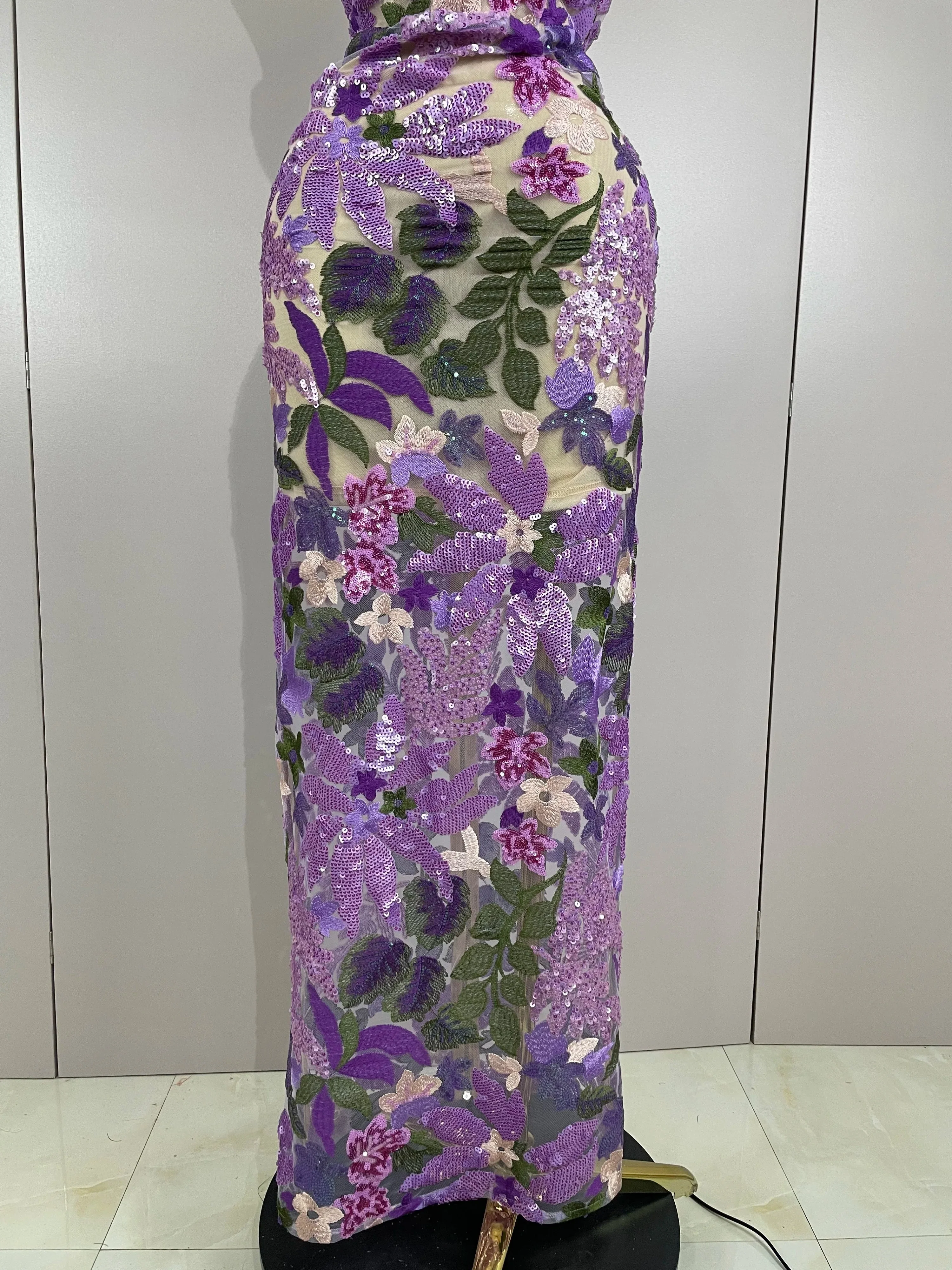 Sexy Strapless Floral Sequin Long Dress Women Sequins Flower Backless Long Slim Dress Evening Party Runway Gown Dress - Image 6