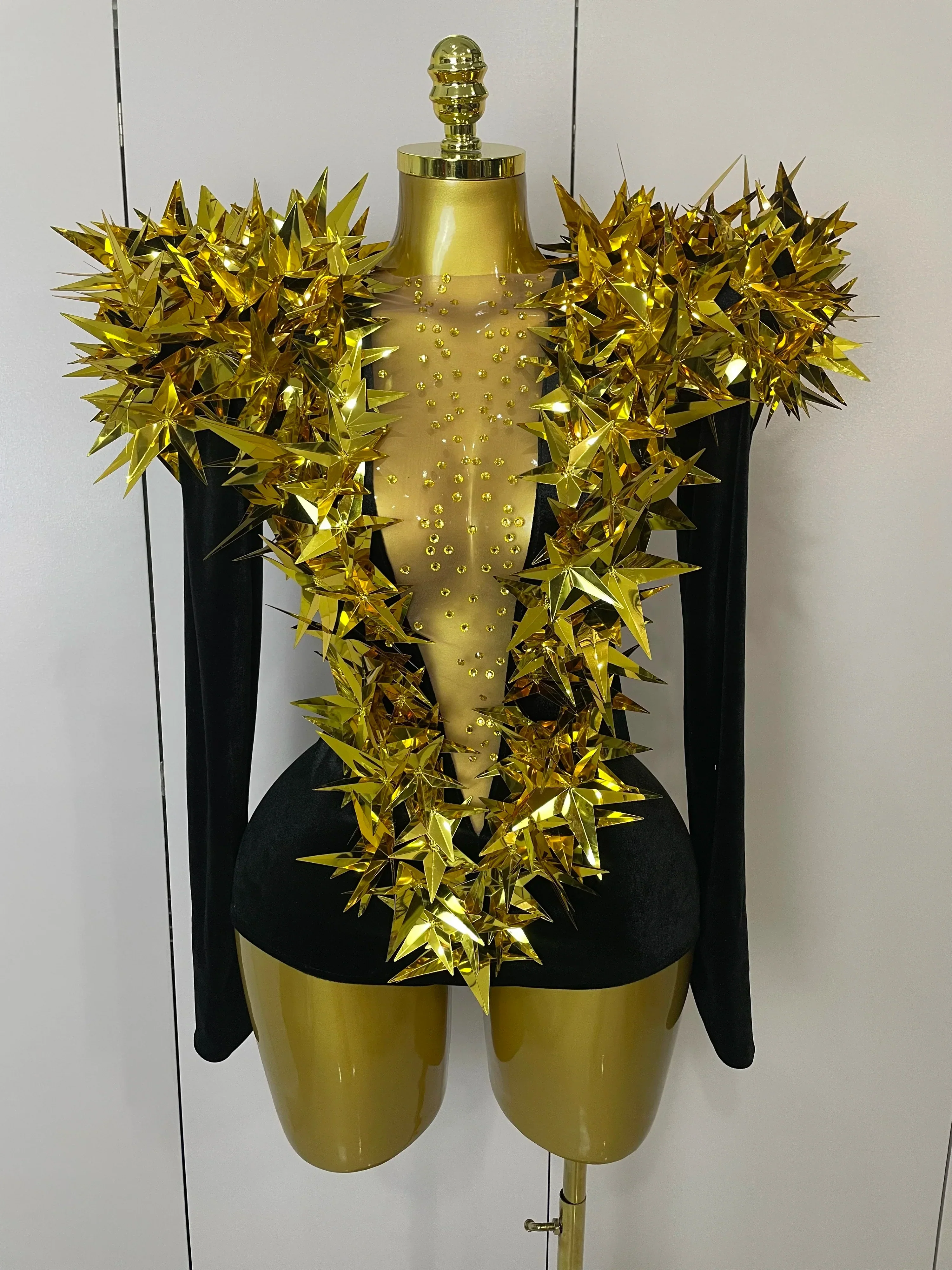 Shiny Black Rhinestone Velvet Long Sleeve Bodysuit Women Evening Party Club Gala Hosts NightClub Bar Stage Costumes - Image 8