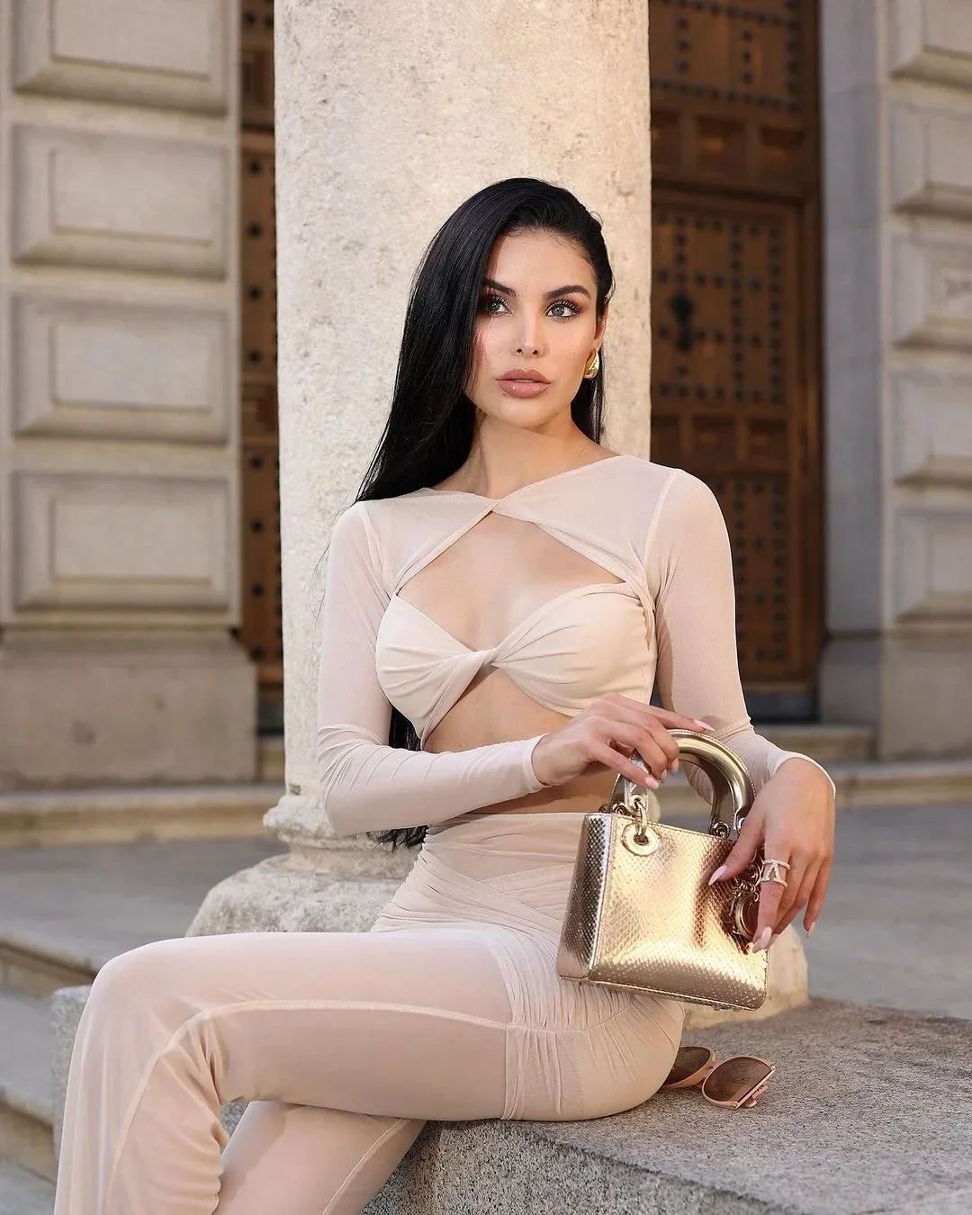 Spring Mesh See Through Women Set Sexy Hollow Out Short Top And Flare Pants 2 Pieces High Stree Wear Evening Party Vestido - Image 2