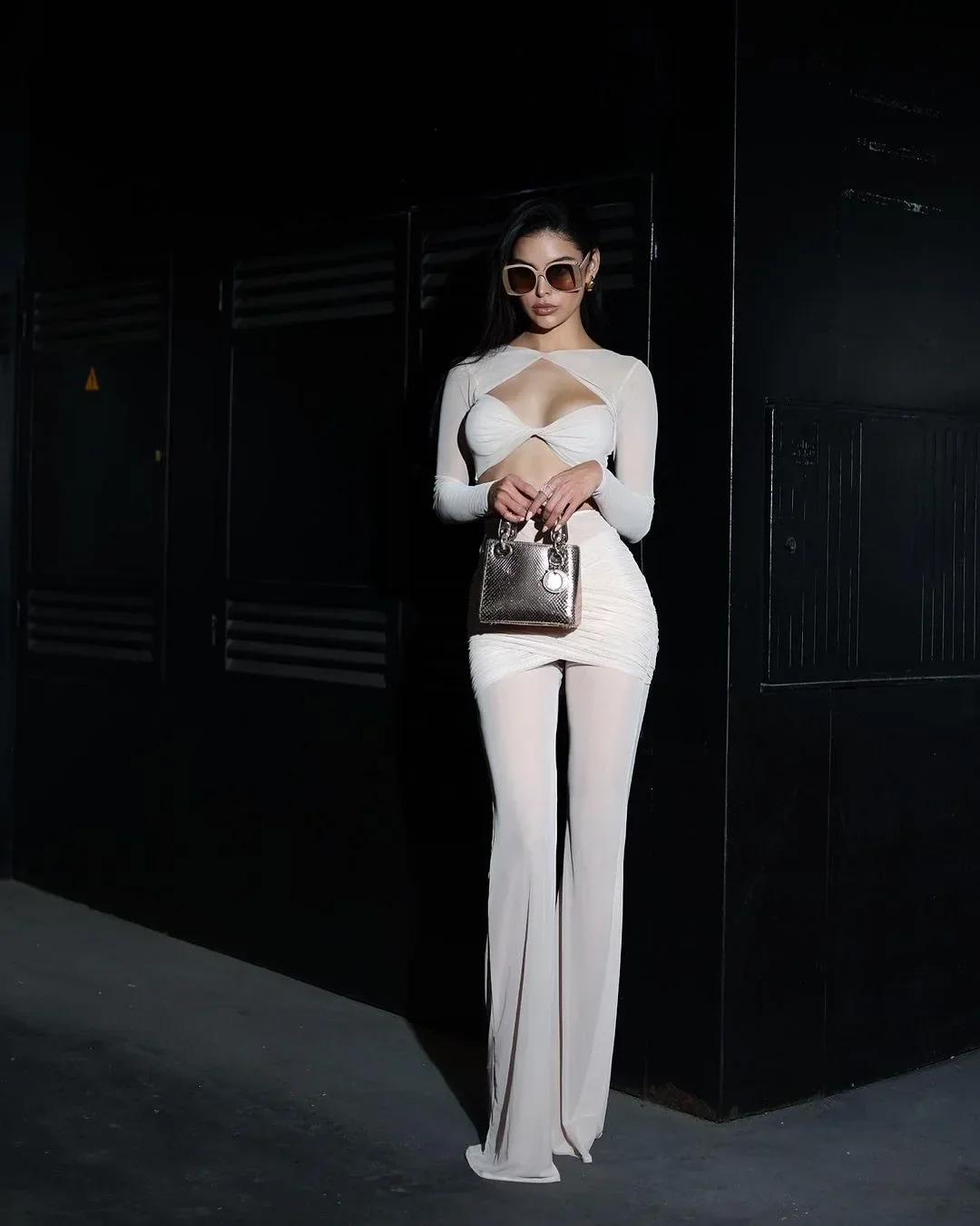 Spring Mesh See Through Women Set Sexy Hollow Out Short Top And Flare Pants 2 Pieces High Stree Wear Evening Party Vestido - Image 3