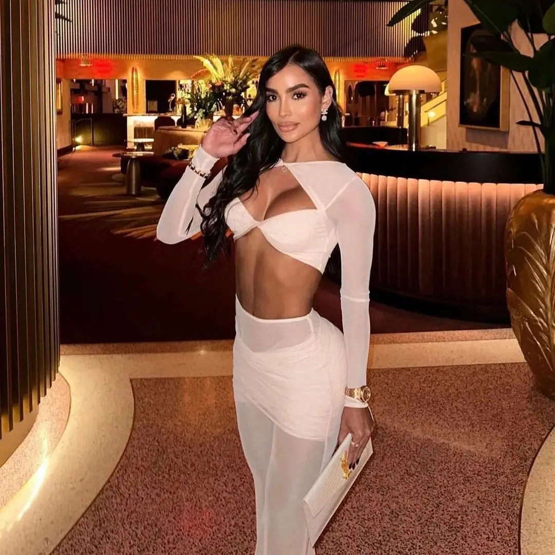 Spring Mesh See Through Women Set Sexy Hollow Out Short Top And Flare Pants 2 Pieces High Stree Wear Evening Party Vestido - Image 4
