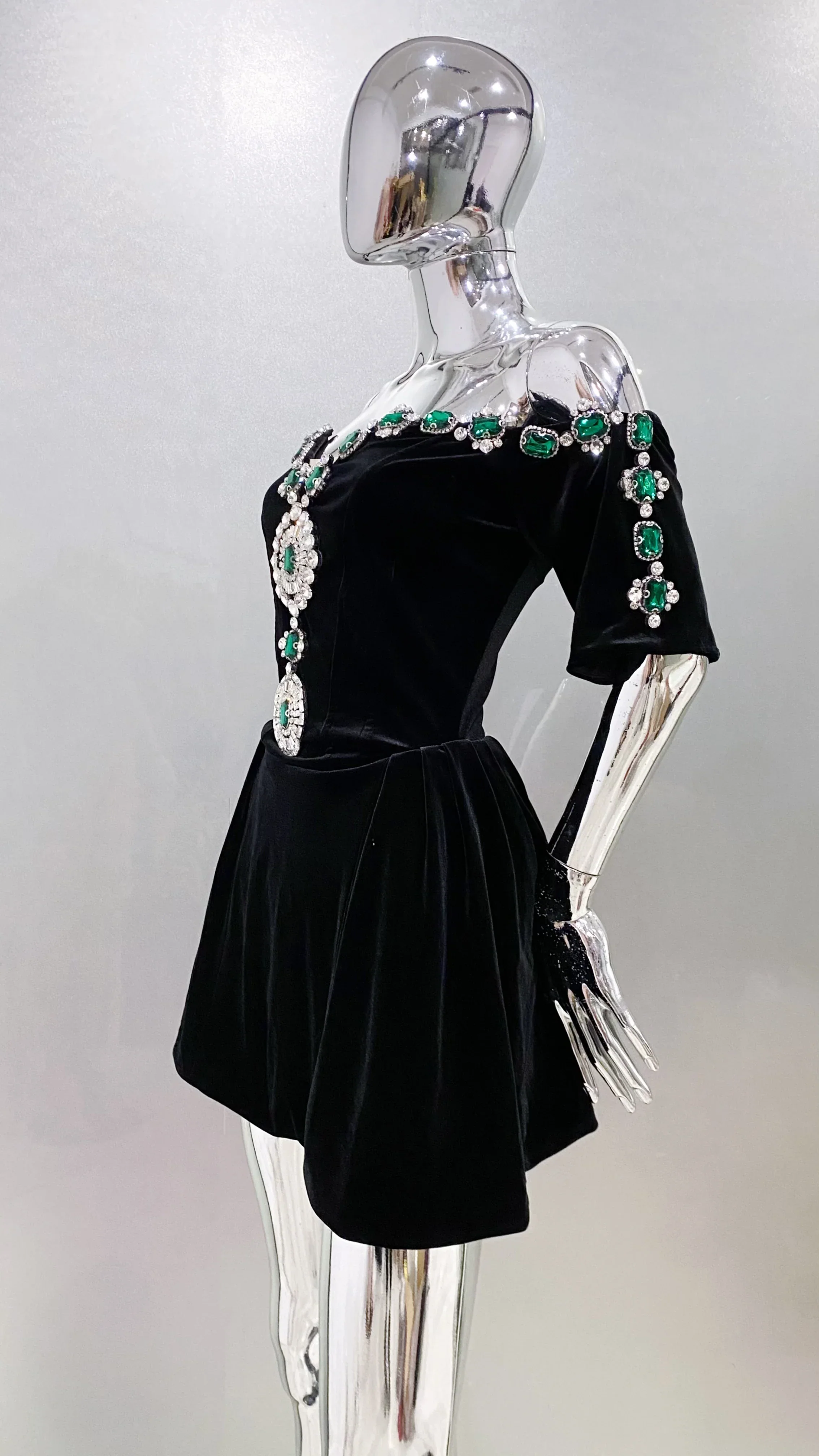 Spring Women Sexy Strapless Half Sleeve Shinning Rhinestones Bodycon Mini Velvet Dress Celebrate Birthday Cocktail Dress - Image 5