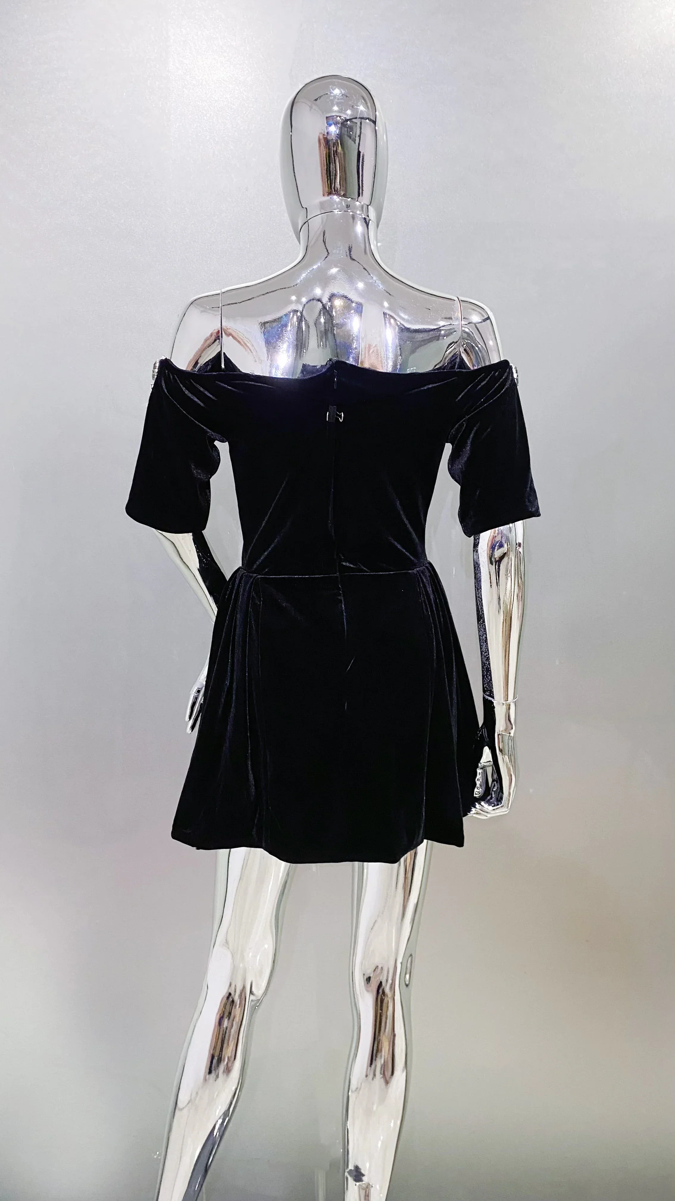 Spring Women Sexy Strapless Half Sleeve Shinning Rhinestones Bodycon Mini Velvet Dress Celebrate Birthday Cocktail Dress - Image 6