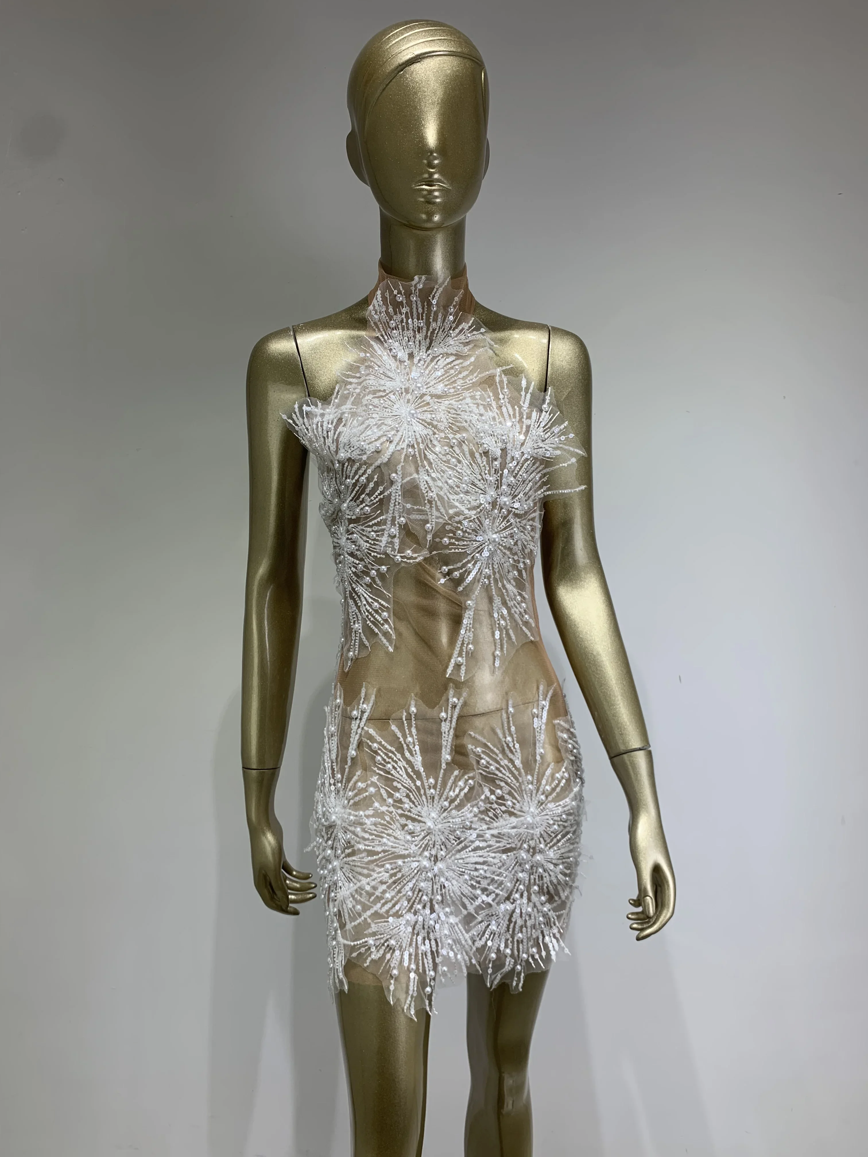 Spring Women Sleeveless Sexy Off the Shoulder Beading Sequins Bodycon Mini Dress Celebrate Fashion Nightclub Party Dress - Image 5