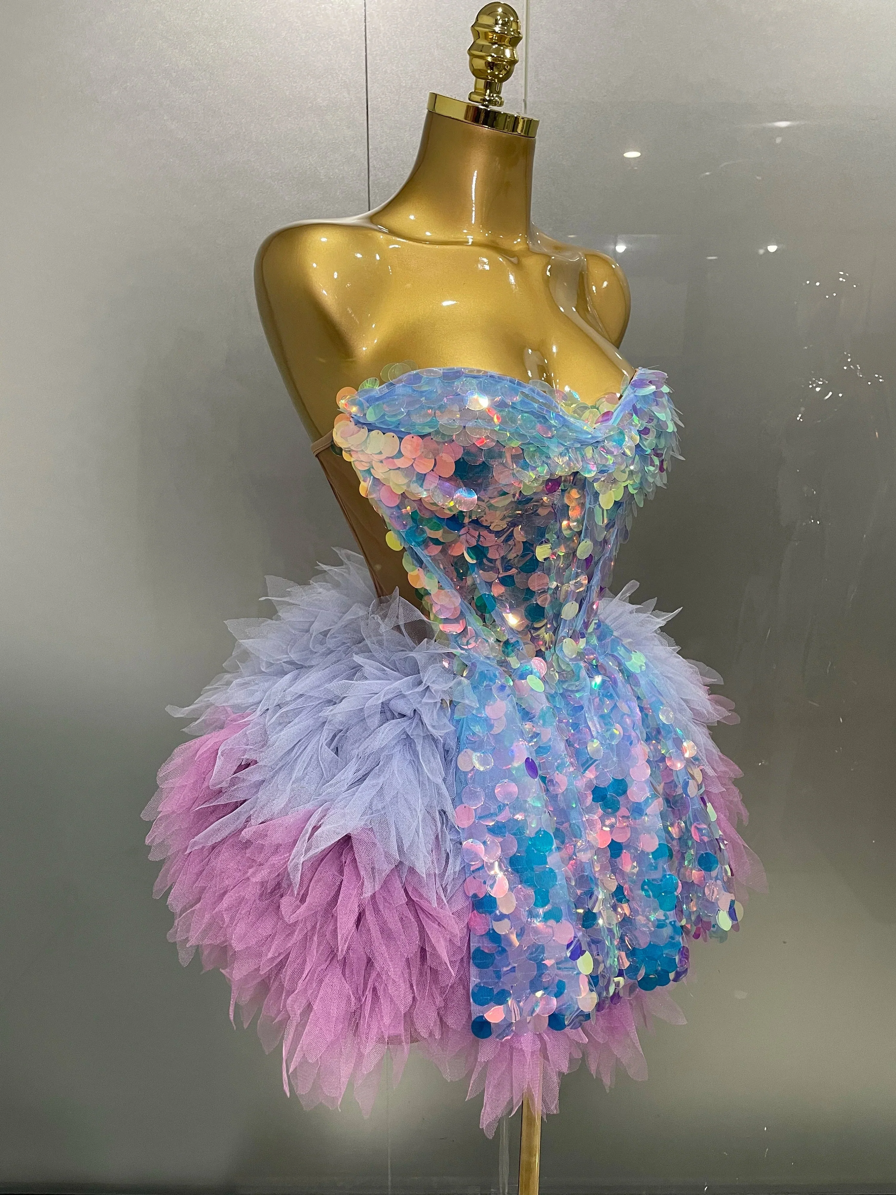 Stage Costume Women's Sparkly Sequin Mesh A Line Top Skirt 2 Pieces Set Nightclub Party Birthday Dress Photo Shoot Wear - Image 4