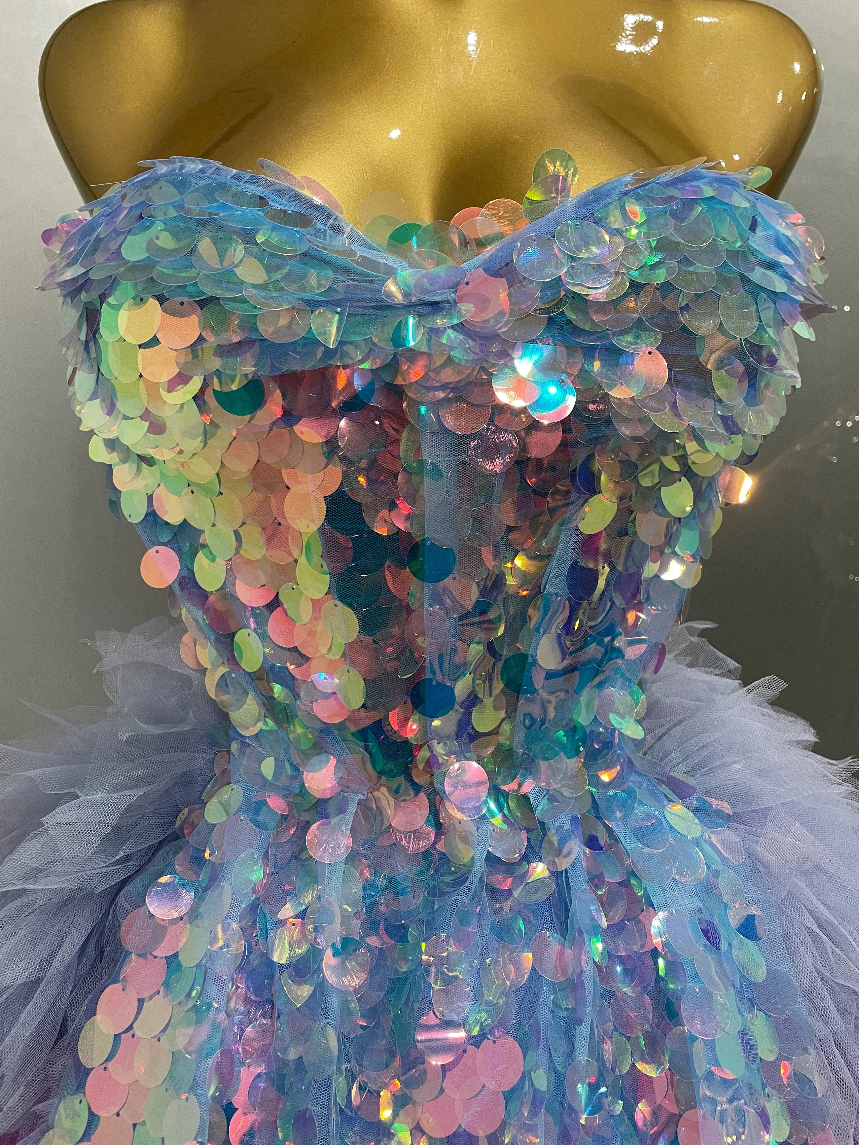 Stage Costume Women's Sparkly Sequin Mesh A Line Top Skirt 2 Pieces Set Nightclub Party Birthday Dress Photo Shoot Wear - Image 5