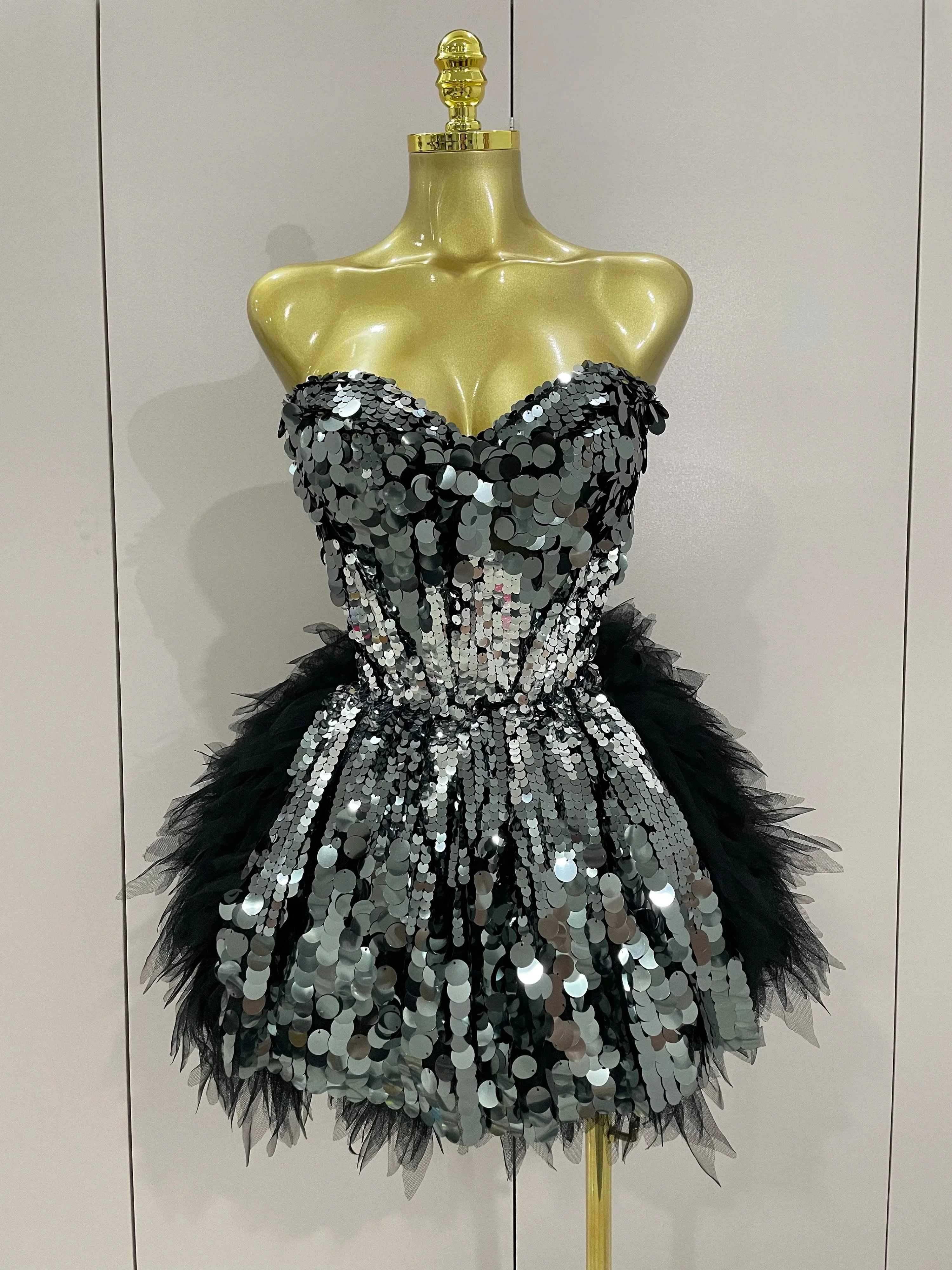 Stage Costume Women's Sparkly Sequin Mesh A Line Top Skirt 2 Pieces Set Nightclub Party Birthday Dress Photo Shoot Wear - Image 7