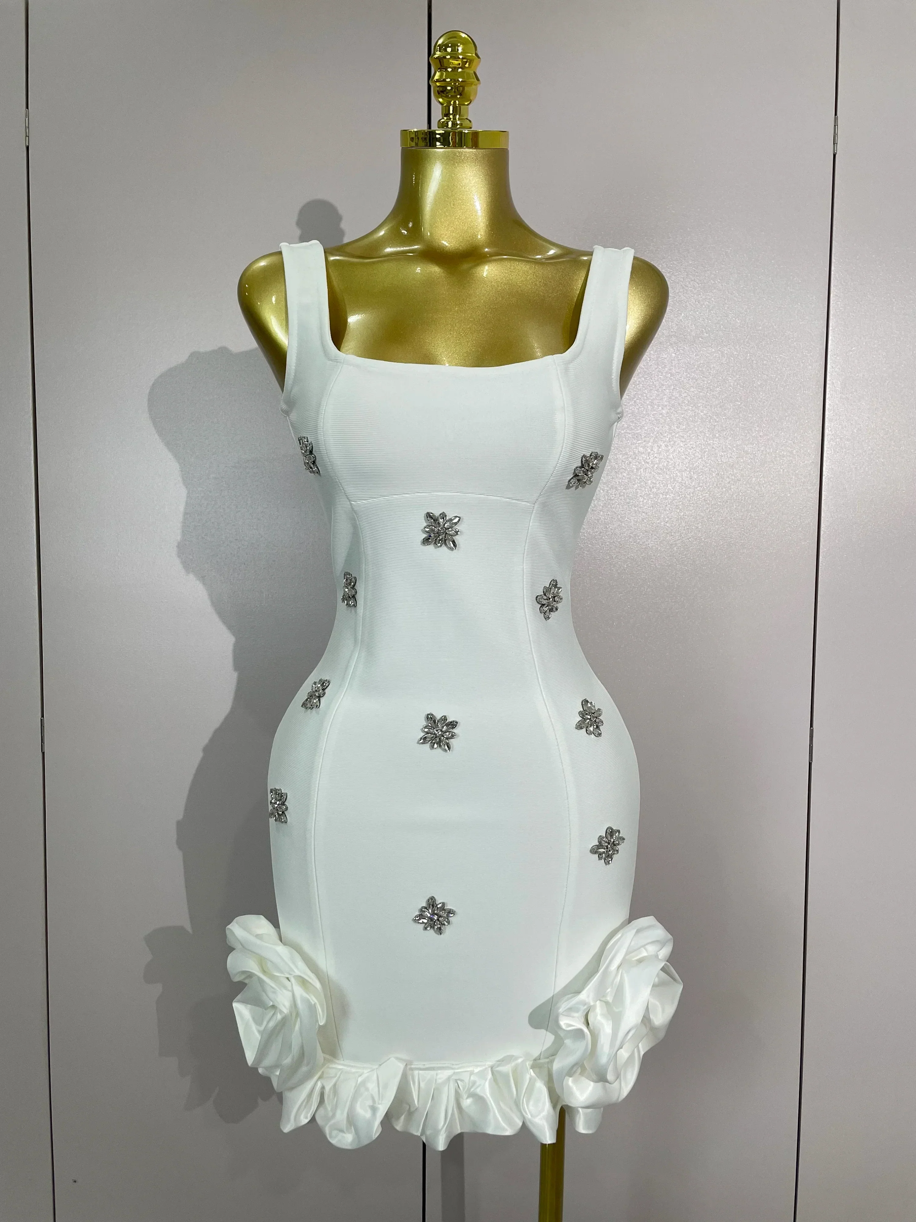 STyle Shining Crystal Women Sleeveless Bodycon Mini Bandage Dress Elegant Ruffles Cute Birthday Party Celebrate Dress - Image 10