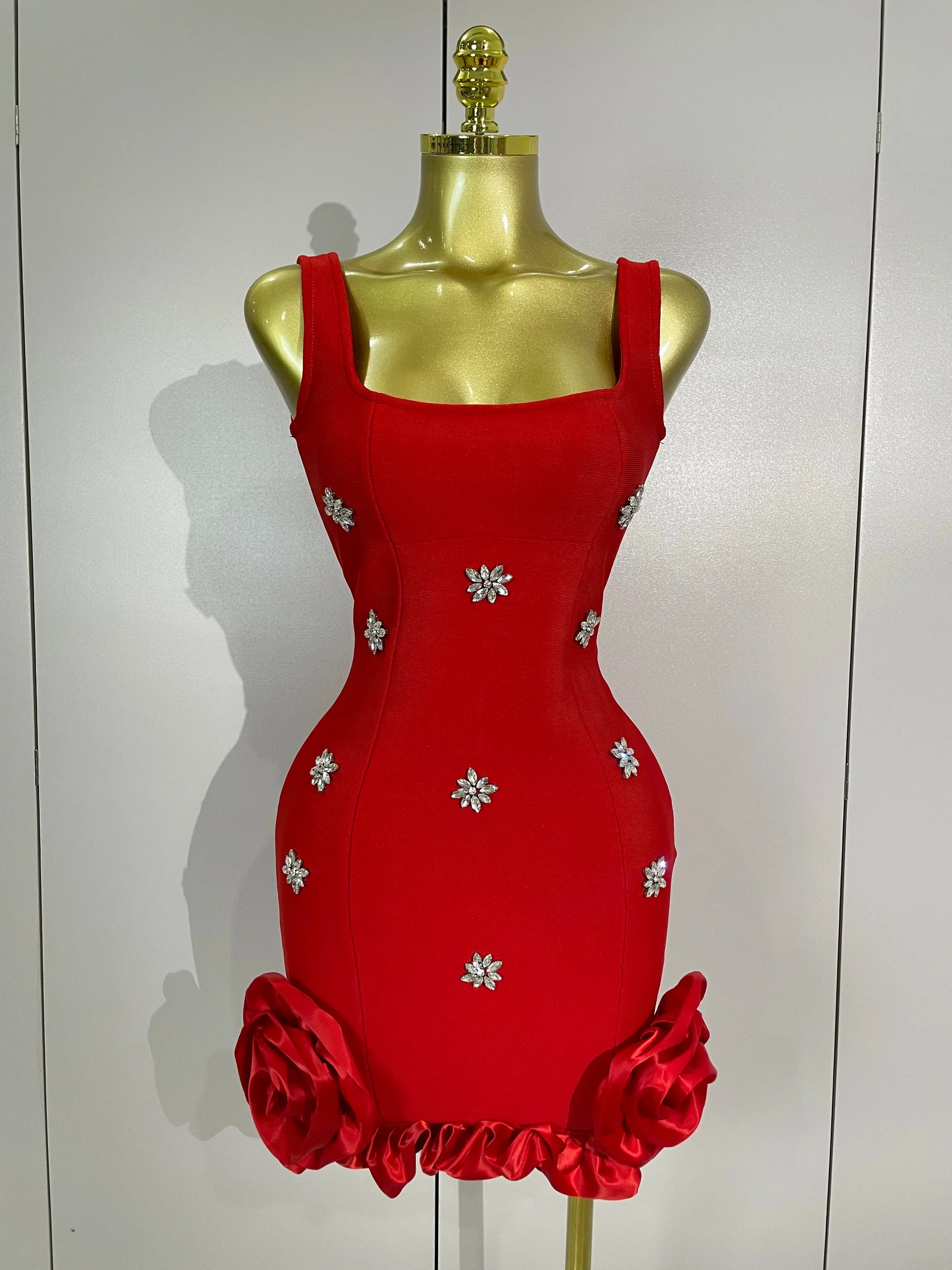 STyle Shining Crystal Women Sleeveless Bodycon Mini Bandage Dress Elegant Ruffles Cute Birthday Party Celebrate Dress - Image 2